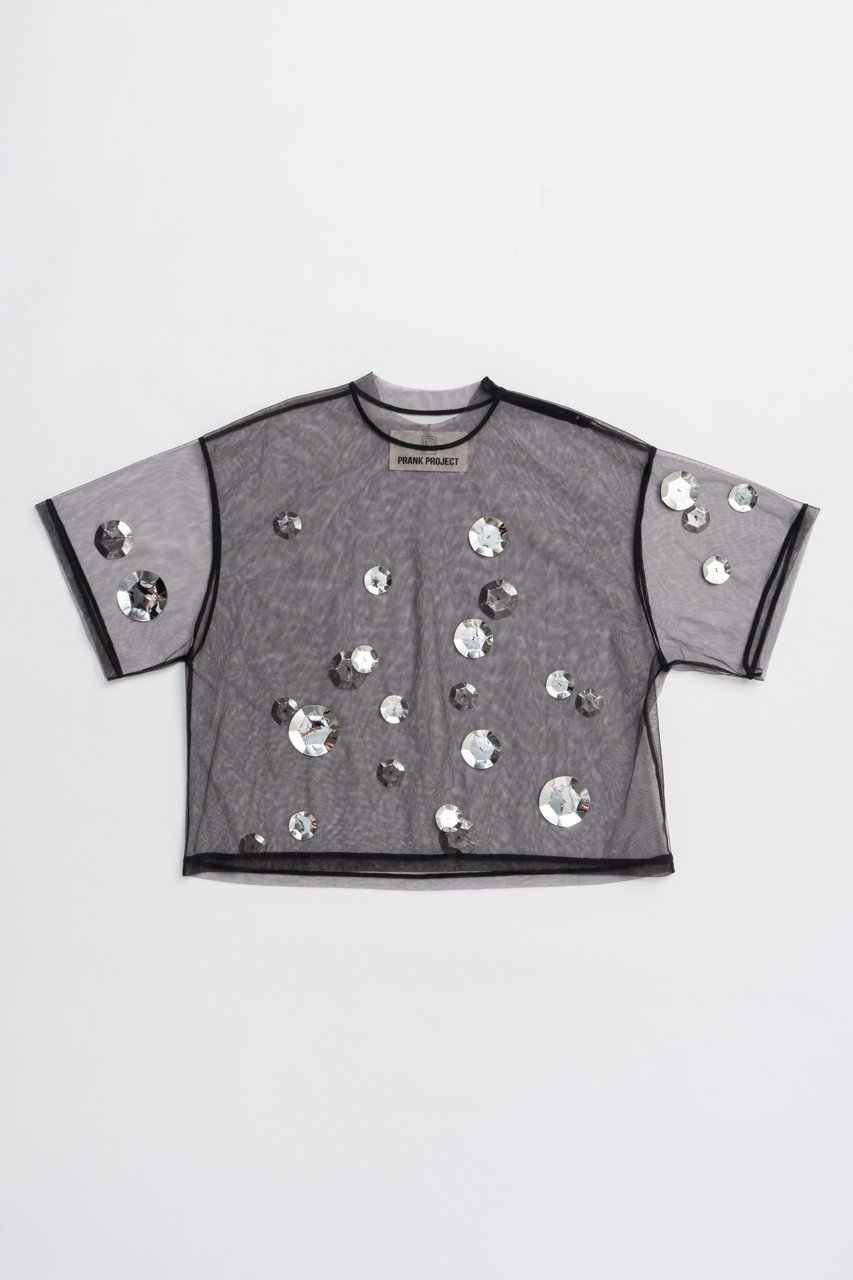 【プランク プロジェクト/PRANK PROJECT】のスパンコールTシャツ / Spankole T-shirt 人気、トレンドファッション・服の通販 founy(ファニー) 　ファッション　Fashion　レディースファッション　Fashion for Women　トップス・カットソー　Cut & Sew Tops　シャツ・ブラウス・オフィスカジュアル　Elegant Blouses & Button-Ups　ロングTシャツ・Tシャツ　Longline T-Shirts & Tees　カットソー・ベーシックTシャツ　Cut-and-Sewn Tops / Stretch Tees & Basics　ショート　Short, Short Length　スパンコール　Sequins, Sequin Embellishment　スリーブ　Sleeve, Long Sleeve / Short Sleeve　チュール　Tulip, Tulip Motif　 other-1|ID: prp329100004622111 ipo3291000000033169408