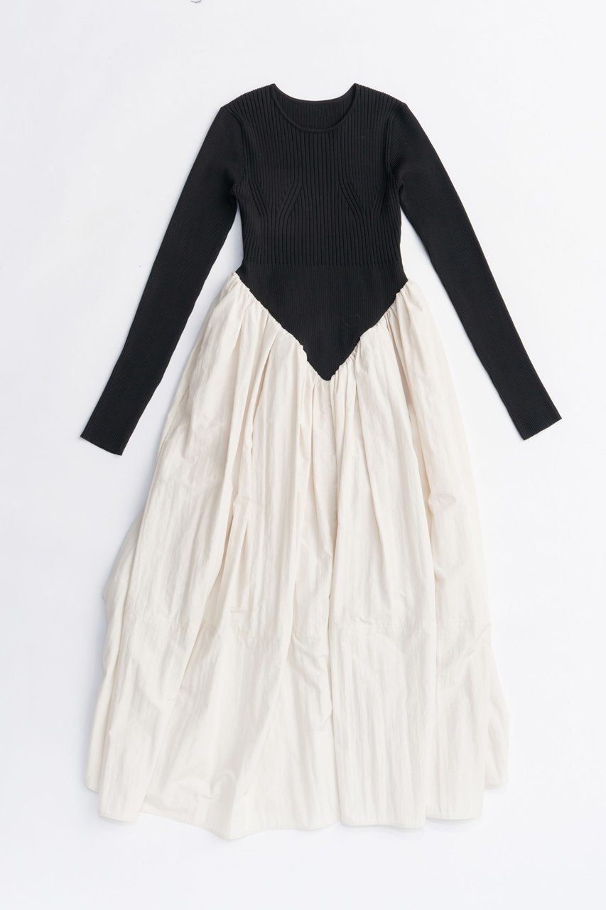 【プランク プロジェクト/PRANK PROJECT】のニットコンビロングドレス / Knit Combination Long Dress インテリア・キッズ・メンズ・レディースファッション・服の通販 founy(ファニー) 　ファッション　Fashion　レディースファッション　Fashion for Women　ワンピース　Dresses　フォーマル・パーティードレス・結婚式用ドレス　Elegant & Casual Dresses　チュニック　Tunic Tops & Dresses　2025年　2025　2025-2026秋冬・A/W　Autumn/Winter 2025–26 AW25–26　コンビ　Combo, Combination Style　タフタ　Taffeta, Structured Fabric　チュニック　Tunic, Long Top　ドレス　Dress, One-Piece　フィット　Fit, Slim Fit　フォルム　Silhouette, Form　ロング　Long, Long-Length　A/W・秋冬　Autumn/Winter　BLK(ブラック)|ID: prp329100004622114 ipo3291000000033169440