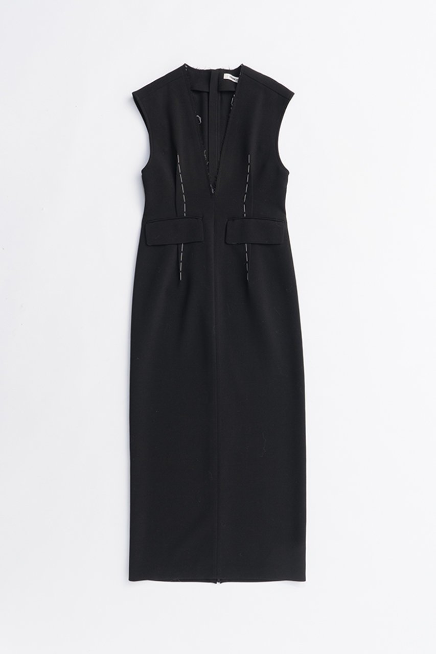 【プランク プロジェクト/PRANK PROJECT】のハンドステッチディープVドレス / Hand-stitched Deep V-neck Dress インテリア・キッズ・メンズ・レディースファッション・服の通販 founy(ファニー) 　ファッション　Fashion　レディースファッション　Fashion for Women　ワンピース　Dresses　フォーマル・パーティードレス・結婚式用ドレス　Elegant & Casual Dresses　チュニック　Tunic Tops & Dresses　2025年　2025　2025-2026秋冬・A/W　Autumn/Winter 2025–26 AW25–26　スリット　Slit, Slit Detail　ダブル　Double, Double-Breasted　チュニック　Tunic, Long Top　ドレス　Dress, One-Piece　ハンド　Hand, Handmade　ポケット　Pocket, Pocket Detail　ロング　Long, Long-Length　A/W・秋冬　Autumn/Winter　BLK(ブラック)|ID: prp329100004622117 ipo3291000000033169458