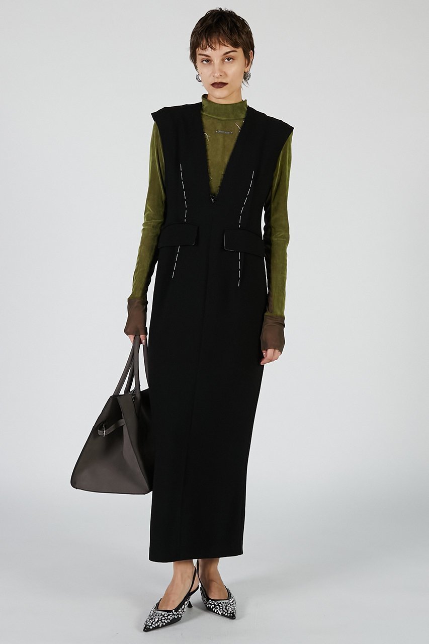 【プランク プロジェクト/PRANK PROJECT】のハンドステッチディープVドレス / Hand-stitched Deep V-neck Dress 人気、トレンドファッション・服の通販 founy(ファニー) 　ファッション　Fashion　レディースファッション　Fashion for Women　ワンピース　Dresses　フォーマル・パーティードレス・結婚式用ドレス　Elegant & Casual Dresses　チュニック　Tunic Tops & Dresses　2025年　2025　2025-2026秋冬・A/W　Autumn/Winter 2025–26 AW25–26　スリット　Slit, Slit Detail　ダブル　Double, Double-Breasted　チュニック　Tunic, Long Top　ドレス　Dress, One-Piece　ハンド　Hand, Handmade　ポケット　Pocket, Pocket Detail　ロング　Long, Long-Length　A/W・秋冬　Autumn/Winter　other-2|ID: prp329100004622117 ipo3291000000033169461