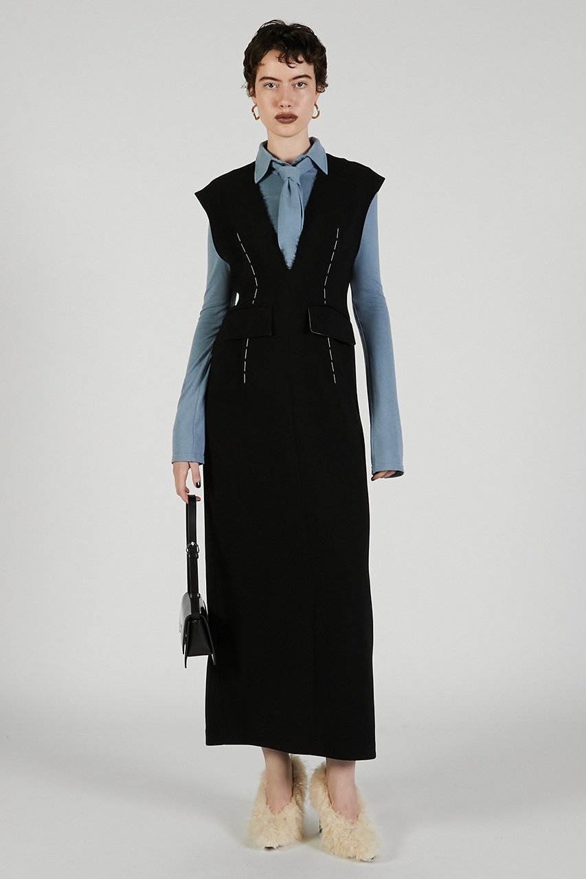 【プランク プロジェクト/PRANK PROJECT】のハンドステッチディープVドレス / Hand-stitched Deep V-neck Dress 人気、トレンドファッション・服の通販 founy(ファニー) 　ファッション　Fashion　レディースファッション　Fashion for Women　ワンピース　Dresses　フォーマル・パーティードレス・結婚式用ドレス　Elegant & Casual Dresses　チュニック　Tunic Tops & Dresses　2025年　2025　2025-2026秋冬・A/W　Autumn/Winter 2025–26 AW25–26　スリット　Slit, Slit Detail　ダブル　Double, Double-Breasted　チュニック　Tunic, Long Top　ドレス　Dress, One-Piece　ハンド　Hand, Handmade　ポケット　Pocket, Pocket Detail　ロング　Long, Long-Length　A/W・秋冬　Autumn/Winter　other-3|ID: prp329100004622117 ipo3291000000033169463