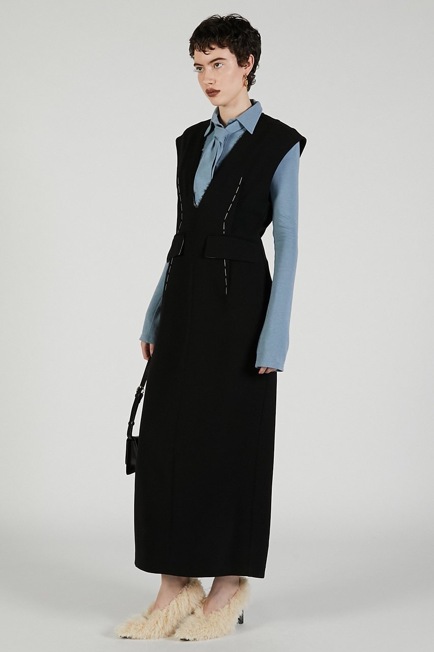 【プランク プロジェクト/PRANK PROJECT】のハンドステッチディープVドレス / Hand-stitched Deep V-neck Dress 人気、トレンドファッション・服の通販 founy(ファニー) 　ファッション　Fashion　レディースファッション　Fashion for Women　ワンピース　Dresses　フォーマル・パーティードレス・結婚式用ドレス　Elegant & Casual Dresses　チュニック　Tunic Tops & Dresses　2025年　2025　2025-2026秋冬・A/W　Autumn/Winter 2025–26 AW25–26　スリット　Slit, Slit Detail　ダブル　Double, Double-Breasted　チュニック　Tunic, Long Top　ドレス　Dress, One-Piece　ハンド　Hand, Handmade　ポケット　Pocket, Pocket Detail　ロング　Long, Long-Length　A/W・秋冬　Autumn/Winter　other-4|ID: prp329100004622117 ipo3291000000033169464