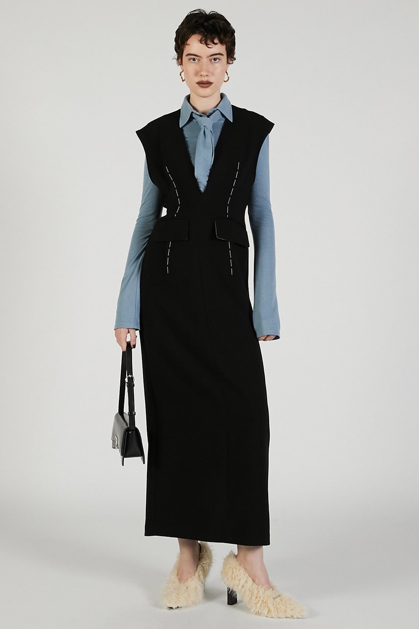 【プランク プロジェクト/PRANK PROJECT】のハンドステッチディープVドレス / Hand-stitched Deep V-neck Dress 人気、トレンドファッション・服の通販 founy(ファニー) 　ファッション　Fashion　レディースファッション　Fashion for Women　ワンピース　Dresses　フォーマル・パーティードレス・結婚式用ドレス　Elegant & Casual Dresses　チュニック　Tunic Tops & Dresses　2025年　2025　2025-2026秋冬・A/W　Autumn/Winter 2025–26 AW25–26　スリット　Slit, Slit Detail　ダブル　Double, Double-Breasted　チュニック　Tunic, Long Top　ドレス　Dress, One-Piece　ハンド　Hand, Handmade　ポケット　Pocket, Pocket Detail　ロング　Long, Long-Length　A/W・秋冬　Autumn/Winter　other-7|ID: prp329100004622117 ipo3291000000033169467