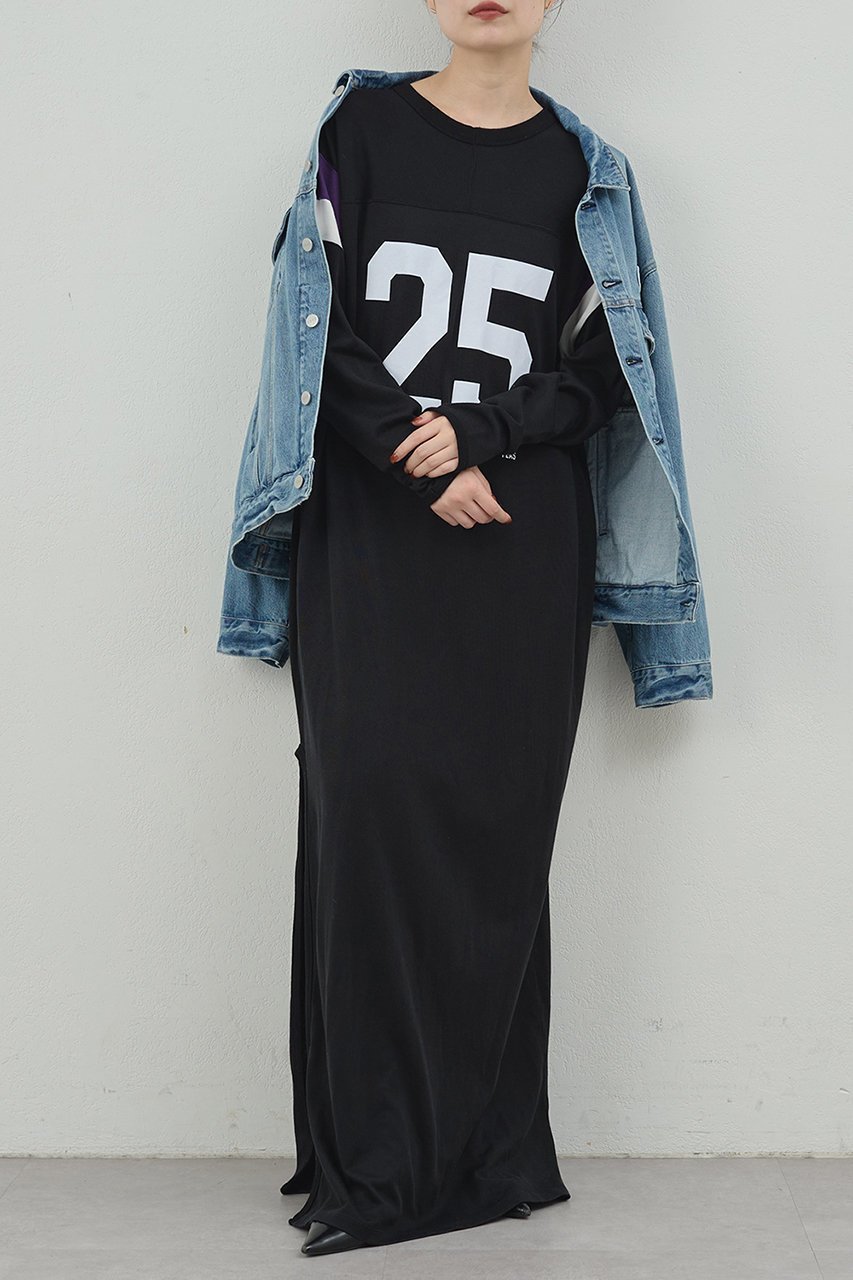 【ガリャルダガランテ/GALLARDAGALANTE】の【PEAS】フットボールワンピース インテリア・キッズ・メンズ・レディースファッション・服の通販 founy(ファニー) 　ファッション　Fashion　レディースファッション　Fashion for Women　ワンピース　Dresses　チュニック　Tunic Tops & Dresses　チュニック　Tunic, Long Top　デニム　Denim, Jeans Material　プリント　Print, Printed Pattern　モダン　Modern, Contemporary　リラックス　Relax, Relaxed Fit　ロング　Long, Long-Length　ヴィンテージ　Vintage Style　ブラック|ID: prp329100004622119 ipo3291000000036038294