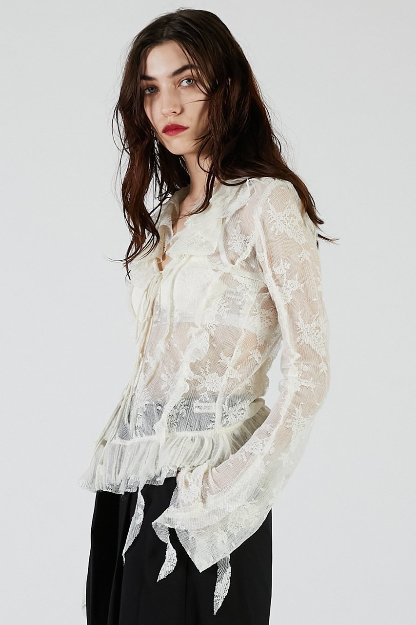 【プランク プロジェクト/PRANK PROJECT】のレースラッフルブラウス / Lace Ruffled Blouse 人気、トレンドファッション・服の通販 founy(ファニー) 　ファッション　Fashion　レディースファッション　Fashion for Women　トップス・カットソー　Cut & Sew Tops　シャツ・ブラウス・オフィスカジュアル　Elegant Blouses & Button-Ups　2025年　2025　2025-2026秋冬・A/W　Autumn/Winter 2025–26 AW25–26　おすすめ　Recommended / Our Picks　インナー　Innerwear　ジャケット　Jacket, Outerwear　スラックス　Slacks, Dress Pants　スリーブ　Sleeve, Long Sleeve / Short Sleeve　デニム　Denim, Jeans Material　フリル　Frill, Ruffle　プリーツ　Pleats, Pleated　ランダム　Random, Irregular　レース　Lace, Lace Fabric　ロング　Long, Long-Length　A/W・秋冬　Autumn/Winter　羽織　Haori, Light Jacket　other-4|ID: prp329100004622124 ipo3291000000033169542