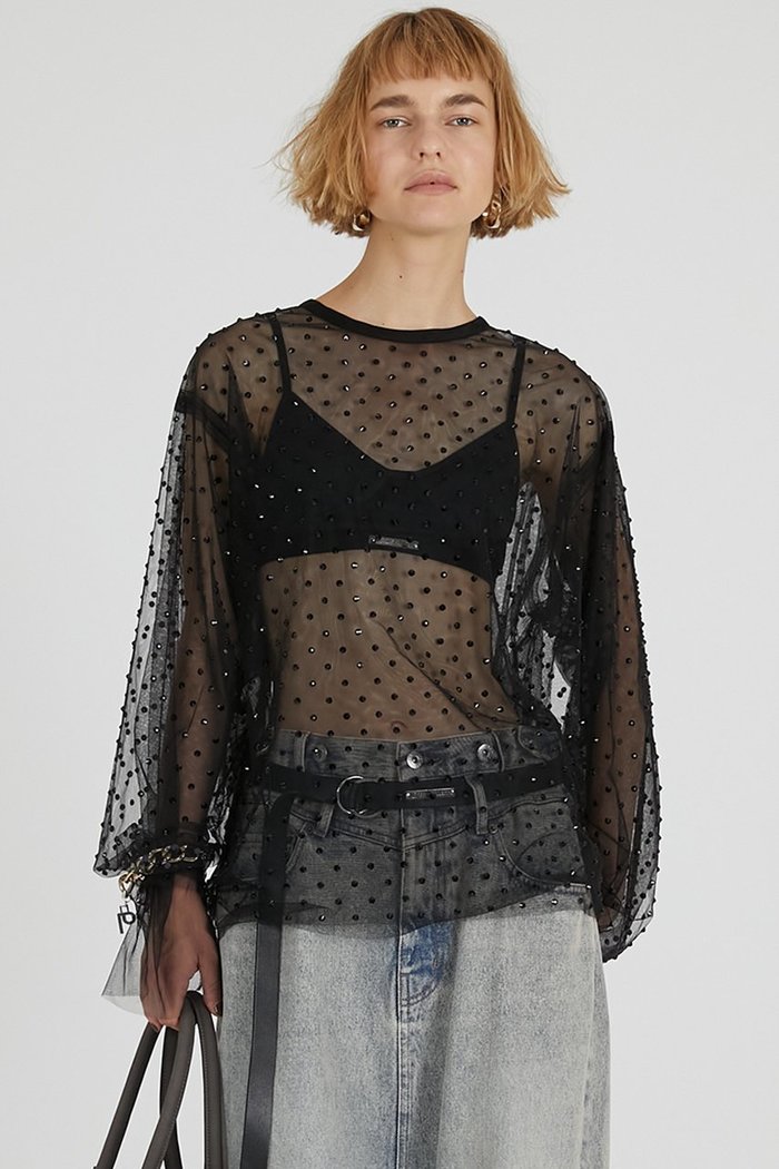【プランク プロジェクト/PRANK PROJECT】のチュールビジューオーバートップ / Tulle Bead Over Top インテリア・キッズ・メンズ・レディースファッション・服の通販 founy(ファニー) https://founy.com/ ファッション Fashion レディースファッション Fashion for Women トップス・カットソー Cut & Sew Tops シャツ・ブラウス・オフィスカジュアル Elegant Blouses & Button-Ups 2025年 2025 2025-2026秋冬・A/W Autumn/Winter 2025–26 AW25–26 シアー Sheer, See-Through ストーン Stone, Gem-Like スリーブ Sleeve, Long Sleeve / Short Sleeve チュール Tulip, Tulip Motif フェミニン Feminine, Girly プリント Print, Printed Pattern ロング Long, Long-Length A/W・秋冬 Autumn/Winter |ID: prp329100004622125 ipo3291000000033169549