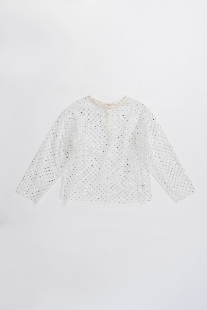 【プランク プロジェクト/PRANK PROJECT】のチュールビジューオーバートップ / Tulle Bead Over Top インテリア・キッズ・メンズ・レディースファッション・服の通販 founy(ファニー) 　ファッション　Fashion　レディースファッション　Fashion for Women　トップス・カットソー　Cut & Sew Tops　シャツ・ブラウス・オフィスカジュアル　Elegant Blouses & Button-Ups　2025年　2025　2025-2026秋冬・A/W　Autumn/Winter 2025–26 AW25–26　シアー　Sheer, See-Through　ストーン　Stone, Gem-Like　スリーブ　Sleeve, Long Sleeve / Short Sleeve　チュール　Tulip, Tulip Motif　フェミニン　Feminine, Girly　プリント　Print, Printed Pattern　ロング　Long, Long-Length　A/W・秋冬　Autumn/Winter　WHT(ホワイト)|ID: prp329100004622125 ipo3291000000033169552