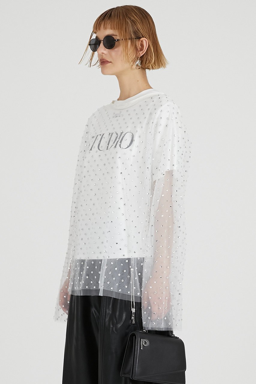 【プランク プロジェクト/PRANK PROJECT】のチュールビジューオーバートップ / Tulle Bead Over Top 人気、トレンドファッション・服の通販 founy(ファニー) 　ファッション　Fashion　レディースファッション　Fashion for Women　トップス・カットソー　Cut & Sew Tops　シャツ・ブラウス・オフィスカジュアル　Elegant Blouses & Button-Ups　2025年　2025　2025-2026秋冬・A/W　Autumn/Winter 2025–26 AW25–26　シアー　Sheer, See-Through　ストーン　Stone, Gem-Like　スリーブ　Sleeve, Long Sleeve / Short Sleeve　チュール　Tulip, Tulip Motif　フェミニン　Feminine, Girly　プリント　Print, Printed Pattern　ロング　Long, Long-Length　A/W・秋冬　Autumn/Winter　other-8|ID: prp329100004622125 ipo3291000000033169563