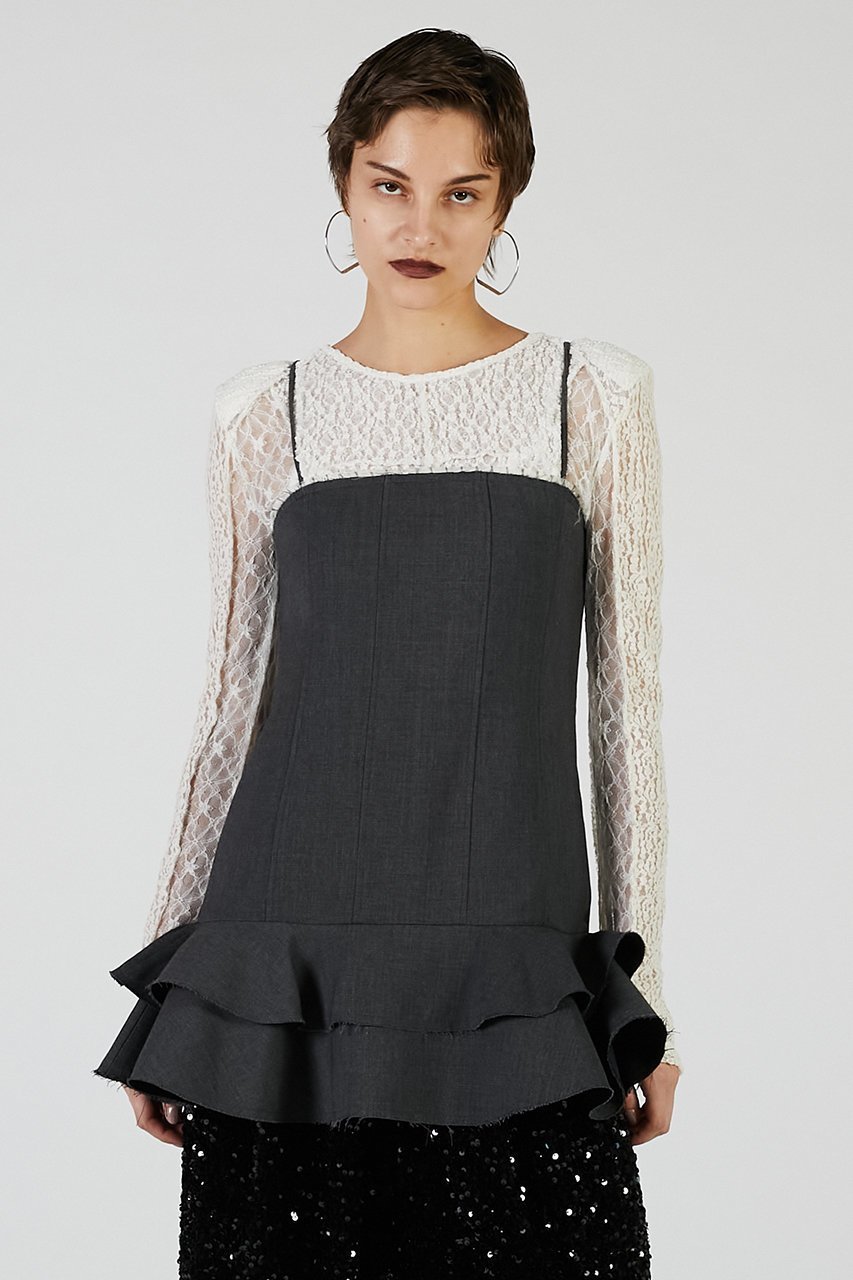 【プランク プロジェクト/PRANK PROJECT】のウーステッドフリルチュニック / Waste Frill Tunic 人気、トレンドファッション・服の通販 founy(ファニー) 　ファッション　Fashion　レディースファッション　Fashion for Women　トップス・カットソー　Cut & Sew Tops　シャツ・ブラウス・オフィスカジュアル　Elegant Blouses & Button-Ups　2025年　2025　2025-2026秋冬・A/W　Autumn/Winter 2025–26 AW25–26　おすすめ　Recommended / Our Picks　インナー　Innerwear　カッティング　Cutting Detail　スリーブ　Sleeve, Long Sleeve / Short Sleeve　フィット　Fit, Slim Fit　フリル　Frill, Ruffle　ロング　Long, Long-Length　A/W・秋冬　Autumn/Winter　other-4|ID: prp329100004622129 ipo3291000000033169616
