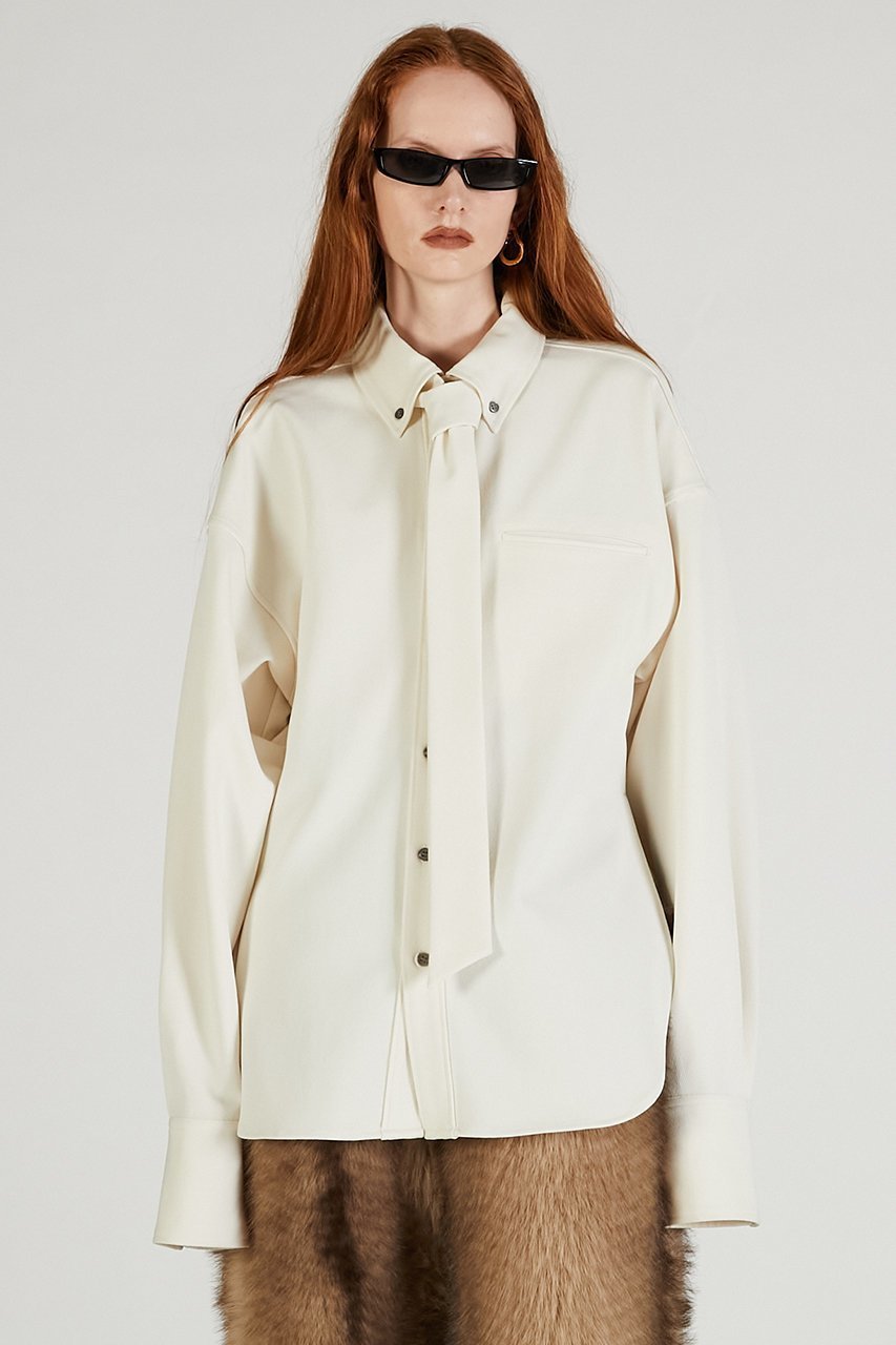 【プランク プロジェクト/PRANK PROJECT】のネクタイ付きシャツ / Shirt with Tie インテリア・キッズ・メンズ・レディースファッション・服の通販 founy(ファニー) ファッション Fashion レディースファッション Fashion for Women トップス・カットソー Cut & Sew Tops シャツ・ブラウス・オフィスカジュアル Elegant Blouses & Button-Ups スリット Slit, Slit Detail スリーブ Sleeve, Long Sleeve / Short Sleeve ダウン Down, Puffer ロング Long, Long-Length WHT(ホワイト)|ID: prp329100004622134 ipo3291000000033169678