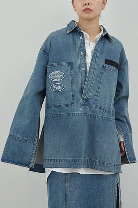 【ガリャルダガランテ/GALLARDAGALANTE】 【PEAS】デニムプルオーバーシャツ人気、トレンドファッション・服の通販 founy(ファニー) ファッション Fashion レディースファッション Fashion for Women トップス・カットソー Cut & Sew Tops シャツ・ブラウス・オフィスカジュアル Elegant Blouses & Button-Ups カジュアルプルオーバー・ニットトップス Pullovers & Knit Tops / Casual Pullovers 2025年 2025 2025-2026秋冬・A/W Autumn/Winter 2025–26 AW25–26 スリット Slit, Slit Detail スリーブ Sleeve, Long Sleeve / Short Sleeve デニム Denim, Jeans Material ポケット Pocket, Pocket Detail ロング Long, Long-Length ワーク Workwear, Utility Style ヴィンテージ Vintage Style A/W・秋冬 Autumn/Winter |ID:prp329100004622137