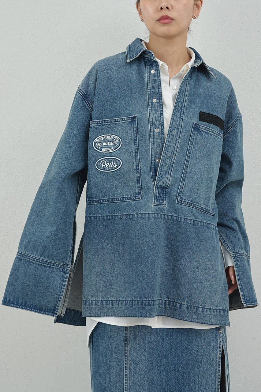 【ガリャルダガランテ/GALLARDAGALANTE】の【PEAS】デニムプルオーバーシャツ 人気、トレンドファッション・服の通販 founy(ファニー) 　ファッション　Fashion　レディースファッション　Fashion for Women　トップス・カットソー　Cut & Sew Tops　シャツ・ブラウス・オフィスカジュアル　Elegant Blouses & Button-Ups　カジュアルプルオーバー・ニットトップス　Pullovers & Knit Tops / Casual Pullovers　2025年　2025　2025-2026秋冬・A/W　Autumn/Winter 2025–26 AW25–26　スリット　Slit, Slit Detail　スリーブ　Sleeve, Long Sleeve / Short Sleeve　デニム　Denim, Jeans Material　ポケット　Pocket, Pocket Detail　ロング　Long, Long-Length　ワーク　Workwear, Utility Style　ヴィンテージ　Vintage Style　A/W・秋冬　Autumn/Winter　 other-1|ID: prp329100004622137 ipo3291000000033169701