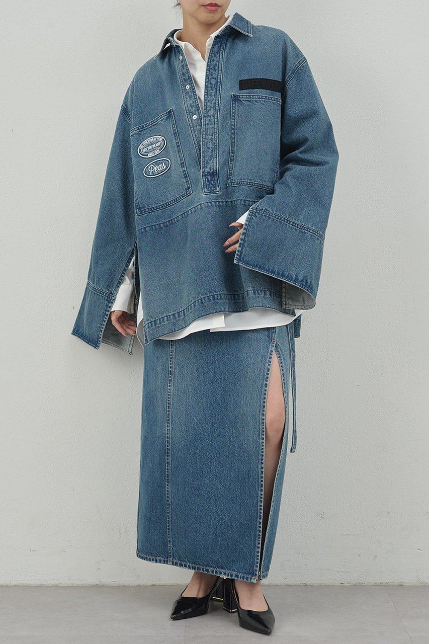 【ガリャルダガランテ/GALLARDAGALANTE】の【PEAS】デニムプルオーバーシャツ 人気、トレンドファッション・服の通販 founy(ファニー) 　ファッション　Fashion　レディースファッション　Fashion for Women　トップス・カットソー　Cut & Sew Tops　シャツ・ブラウス・オフィスカジュアル　Elegant Blouses & Button-Ups　カジュアルプルオーバー・ニットトップス　Pullovers & Knit Tops / Casual Pullovers　スリット　Slit, Slit Detail　スリーブ　Sleeve, Long Sleeve / Short Sleeve　デニム　Denim, Jeans Material　ポケット　Pocket, Pocket Detail　ロング　Long, Long-Length　ワーク　Workwear, Utility Style　ヴィンテージ　Vintage Style　other-2|ID: prp329100004622137 ipo3291000000035615431