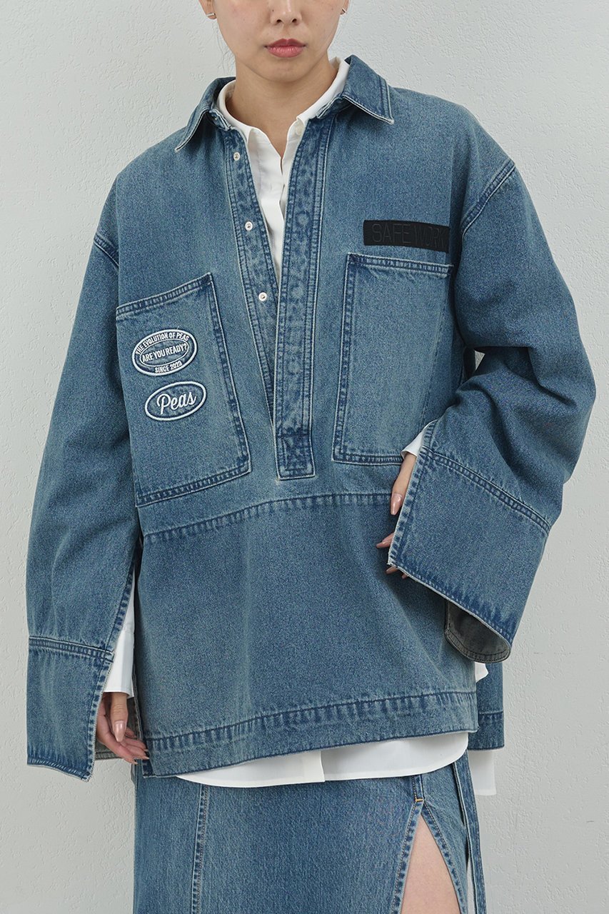 【ガリャルダガランテ/GALLARDAGALANTE】の【PEAS】デニムプルオーバーシャツ 人気、トレンドファッション・服の通販 founy(ファニー) 　ファッション　Fashion　レディースファッション　Fashion for Women　トップス・カットソー　Cut & Sew Tops　シャツ・ブラウス・オフィスカジュアル　Elegant Blouses & Button-Ups　カジュアルプルオーバー・ニットトップス　Pullovers & Knit Tops / Casual Pullovers　スリット　Slit, Slit Detail　スリーブ　Sleeve, Long Sleeve / Short Sleeve　デニム　Denim, Jeans Material　ポケット　Pocket, Pocket Detail　ロング　Long, Long-Length　ワーク　Workwear, Utility Style　ヴィンテージ　Vintage Style　other-5|ID: prp329100004622137 ipo3291000000035615436