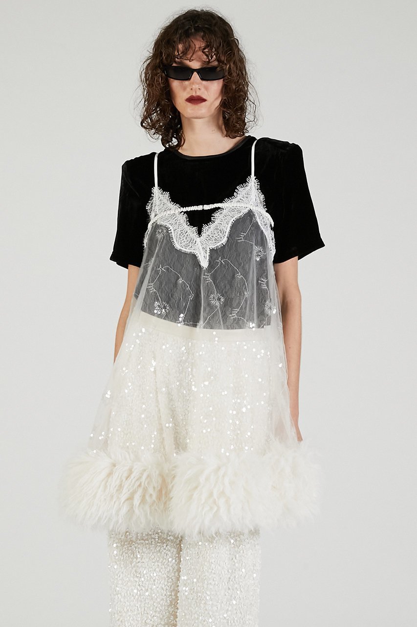 【プランク プロジェクト/PRANK PROJECT】のシークインファートリムベビードール / Sequin Fur Trim Baby Doll 人気、トレンドファッション・服の通販 founy(ファニー) 　ファッション　Fashion　レディースファッション　Fashion for Women　トップス・カットソー　Cut & Sew Tops　キャミソール&ノースリーブ　Camisoles & Sleeveless Tops　シャツ・ブラウス・オフィスカジュアル　Elegant Blouses & Button-Ups　2025年　2025　2025-2026秋冬・A/W　Autumn/Winter 2025–26 AW25–26　おすすめ　Recommended / Our Picks　カットソー　Cut and Sewn Top　スウェット / スエット　Sweatshirt, Sweatwear　ダウン　Down, Puffer　デニム　Denim, Jeans Material　トリミング　Trimming, Decorative Edge　ノースリーブ　Sleeveless, No-Sleeve　フェイクファー　Faux Fur, Imitation Fur　A/W・秋冬　Autumn/Winter　other-8|ID: prp329100004622142 ipo3291000000033169757
