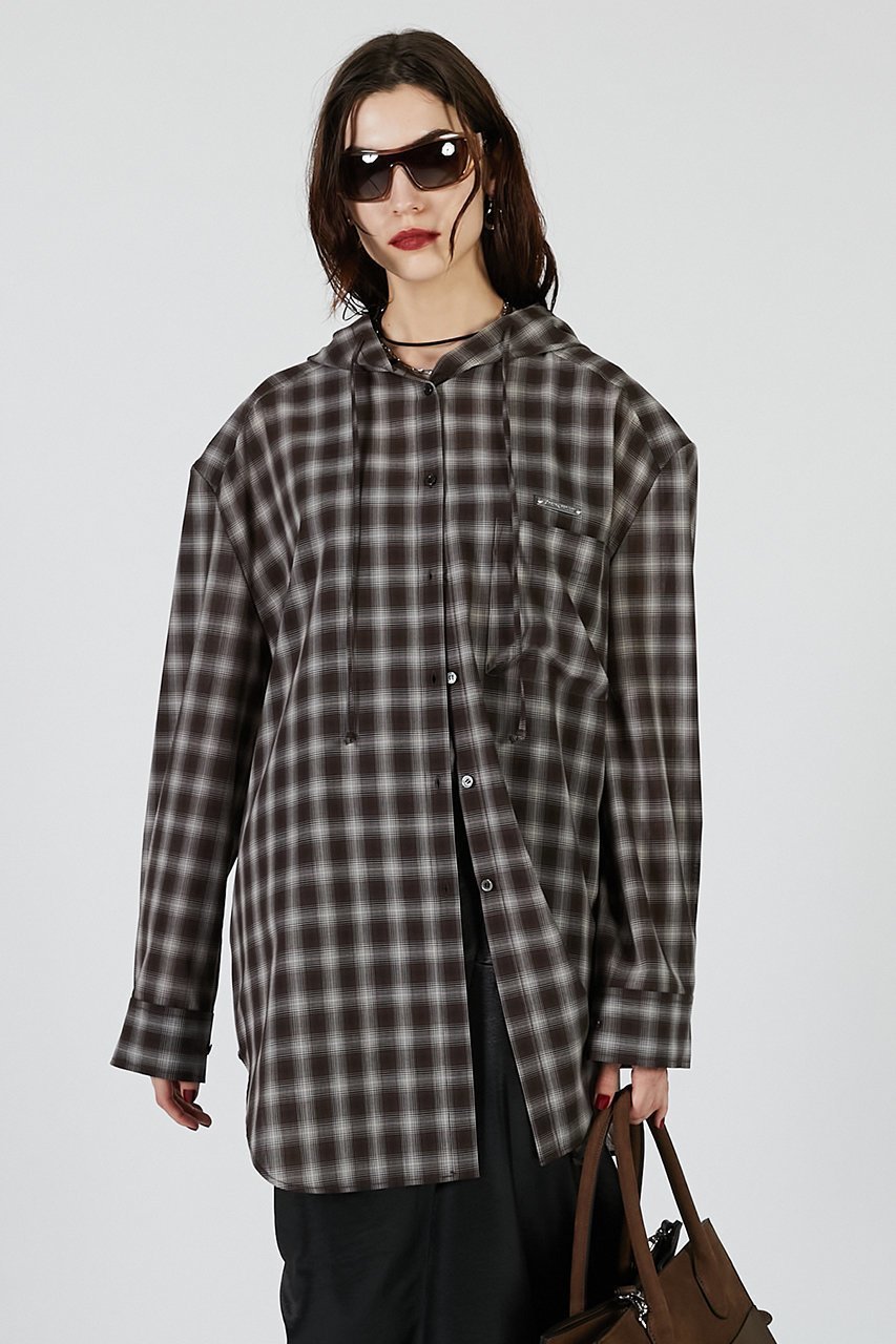 【プランク プロジェクト/PRANK PROJECT】のフーディチェックシャツ / Hoodie Check Shirt 人気、トレンドファッション・服の通販 founy(ファニー) 　ファッション　Fashion　レディースファッション　Fashion for Women　トップス・カットソー　Cut & Sew Tops　シャツ・ブラウス・オフィスカジュアル　Elegant Blouses & Button-Ups　おすすめ　Recommended / Our Picks　インナー　Innerwear　ジャケット　Jacket, Outerwear　スリーブ　Sleeve, Long Sleeve / Short Sleeve　チェック　Check, Plaid, Tartan　ツイード　Twill, Twill Weave　ロング　Long, Long-Length　other-7|ID: prp329100004622144 ipo3291000000035572430
