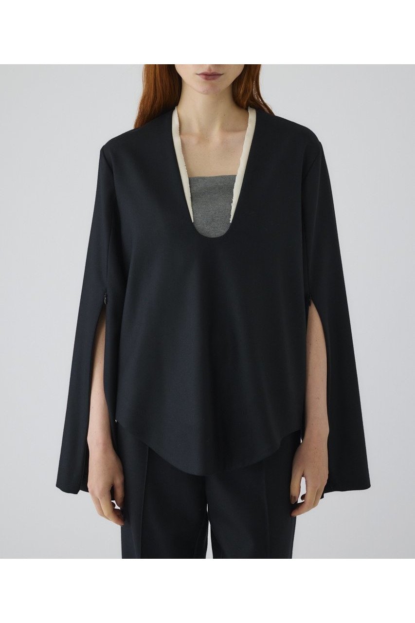 【リムアーク/RIM.ARK】の【8/1 10:00販売開始】Wool saxony U curve tops/トップス インテリア・キッズ・メンズ・レディースファッション・服の通販 founy(ファニー) 　ファッション　Fashion　レディースファッション　Fashion for Women　トップス・カットソー　Cut & Sew Tops　シャツ・ブラウス・オフィスカジュアル　Elegant Blouses & Button-Ups　スリーブ　Sleeve, Long Sleeve / Short Sleeve　セットアップ　Set-Up, Coordinated Outfit　モダン　Modern, Contemporary　ラグジュアリー　Luxury, Elegant　ロング　Long, Long-Length　エレガント 上品　Elegant　新作・新入荷　New Arrivals / New In　ブラック|ID: prp329100004622145 ipo3291000000033169778