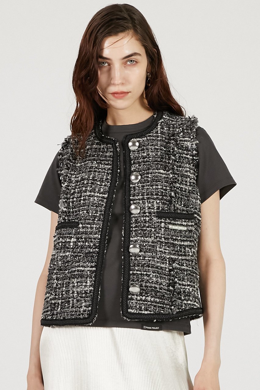 【プランク プロジェクト/PRANK PROJECT】のツイードベスト / Tweed Vest 人気、トレンドファッション・服の通販 founy(ファニー) 　ファッション　Fashion　レディースファッション　Fashion for Women　アウター　Coat / Outerwear Collection　レディースジャケット・軽アウター　Jackets　2025年　2025　2025-2026秋冬・A/W　Autumn/Winter 2025–26 AW25–26　おすすめ　Recommended / Our Picks　インナー　Innerwear　コンパクト　Compact, Small Size　ジャケット　Jacket, Outerwear　スパンコール　Sequins, Sequin Embellishment　タートルネック　Turtleneck, High Neck　ツイード　Twill, Twill Weave　ノースリーブ　Sleeveless, No-Sleeve　ベスト　Vest, Waistcoat　ミックス　Mix, Mixed Style　A/W・秋冬　Autumn/Winter　other-8|ID: prp329100004622162 ipo3291000000033169948