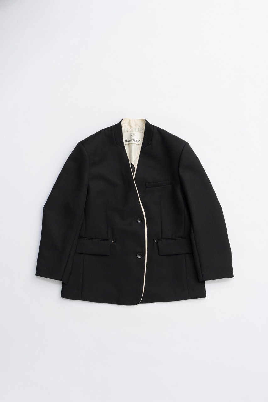 【プランク プロジェクト/PRANK PROJECT】のノーカラービッグジャケット / No Collar Big Jacket インテリア・キッズ・メンズ・レディースファッション・服の通販 founy(ファニー) 　ファッション　Fashion　レディースファッション　Fashion for Women　アウター　Coat / Outerwear Collection　レディースジャケット・軽アウター　Jackets　2025年　2025　2025-2026秋冬・A/W　Autumn/Winter 2025–26 AW25–26　おすすめ　Recommended / Our Picks　ジャケット　Jacket, Outerwear　セットアップ　Set-Up, Coordinated Outfit　デニム　Denim, Jeans Material　フロント　Front, Front Design　ミックス　Mix, Mixed Style　メタル　Metal, Metal Parts　ロング　Long, Long-Length　A/W・秋冬　Autumn/Winter　BLK(ブラック)|ID: prp329100004622168 ipo3291000000033170001