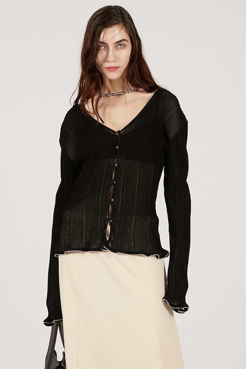 【プランク プロジェクト/PRANK PROJECT】のビーズヘムニットトップ / Beaded Hem Top 人気、トレンドファッション・服の通販 founy(ファニー) 　ファッション　Fashion　レディースファッション　Fashion for Women　トップス・カットソー　Cut & Sew Tops　ニット　Knit Tops & Sweaters　カジュアルプルオーバー・ニットトップス　Pullovers & Knit Tops / Casual Pullovers　2025年　2025　2025-2026秋冬・A/W　Autumn/Winter 2025–26 AW25–26　カーディガン　Cardigan, Knitwear　シンプル　Simple, Minimal　セットアップ　Set-Up, Coordinated Outfit　プリーツ　Pleats, Pleated　メタル　Metal, Metal Parts　ラッフル　Ruffle, Frill　夏　Summer　A/W・秋冬　Autumn/Winter　羽織　Haori, Light Jacket　 other-1|ID: prp329100004622179 ipo3291000000033170098