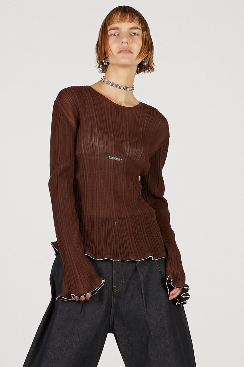 【プランク プロジェクト/PRANK PROJECT】のビーズヘムニットトップ / Beaded Hem Top インテリア・キッズ・メンズ・レディースファッション・服の通販 founy(ファニー) 　ファッション　Fashion　レディースファッション　Fashion for Women　トップス・カットソー　Cut & Sew Tops　ニット　Knit Tops & Sweaters　カジュアルプルオーバー・ニットトップス　Pullovers & Knit Tops / Casual Pullovers　2025年　2025　2025-2026秋冬・A/W　Autumn/Winter 2025–26 AW25–26　カーディガン　Cardigan, Knitwear　シンプル　Simple, Minimal　セットアップ　Set-Up, Coordinated Outfit　プリーツ　Pleats, Pleated　メタル　Metal, Metal Parts　ラッフル　Ruffle, Frill　夏　Summer　A/W・秋冬　Autumn/Winter　羽織　Haori, Light Jacket　BRN(ブラウン)|ID: prp329100004622179 ipo3291000000033170100