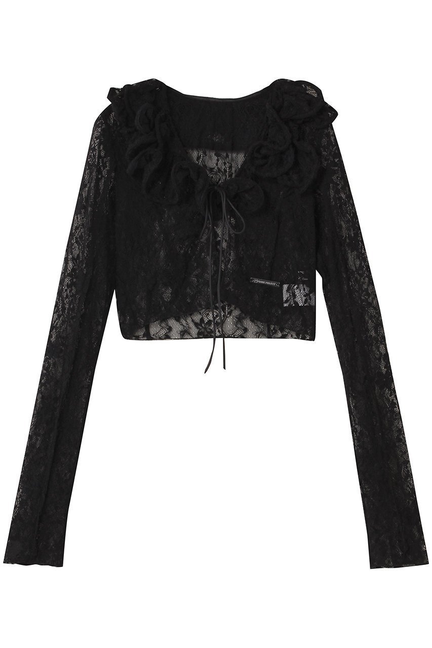 【プランク プロジェクト/PRANK PROJECT】のレースフリルウェーブカーディガン / Lace Frill Wave Cardigan インテリア・キッズ・メンズ・レディースファッション・服の通販 founy(ファニー) 　ファッション　Fashion　レディースファッション　Fashion for Women　トップス・カットソー　Cut & Sew Tops　ニット　Knit Tops & Sweaters　カーディガン・羽織り　Layered Style Cardigans　おすすめ　Recommended / Our Picks　ウェーブ　Wavy Pattern　カーディガン　Cardigan, Knitwear　ストレッチ　Stretch, Stretchy Fabric　フラワー　Flower, Floral　フリル　Frill, Ruffle　フロント　Front, Front Design　ランダム　Random, Irregular　リボン　Ribbon, Bow　レース　Lace, Lace Fabric　BLK(ブラック)|ID: prp329100004622181 ipo3291000000035865228