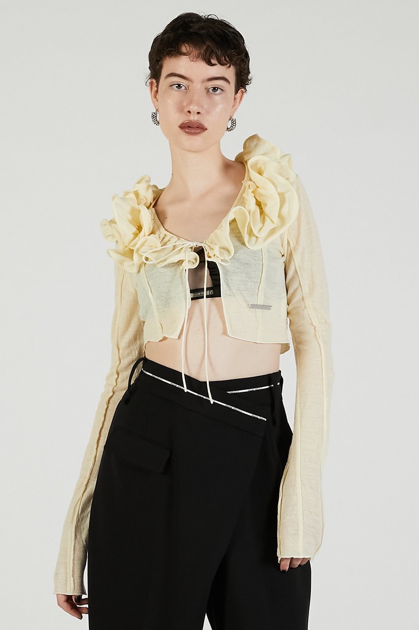 【プランク プロジェクト/PRANK PROJECT】のフリルウェーブカーディガン / Frill Wave Cardigan インテリア・キッズ・メンズ・レディースファッション・服の通販 founy(ファニー) 　ファッション　Fashion　レディースファッション　Fashion for Women　トップス・カットソー　Cut & Sew Tops　ニット　Knit Tops & Sweaters　カーディガン・羽織り　Layered Style Cardigans　2025年　2025　2025-2026秋冬・A/W　Autumn/Winter 2025–26 AW25–26　おすすめ　Recommended / Our Picks　ウェーブ　Wavy Pattern　カットソー　Cut and Sewn Top　カーディガン　Cardigan, Knitwear　フィット　Fit, Slim Fit　フリル　Frill, Ruffle　フロント　Front, Front Design　ランダム　Random, Irregular　リボン　Ribbon, Bow　A/W・秋冬　Autumn/Winter　CRM(クリーム)|ID: prp329100004622182 ipo3291000000033170130