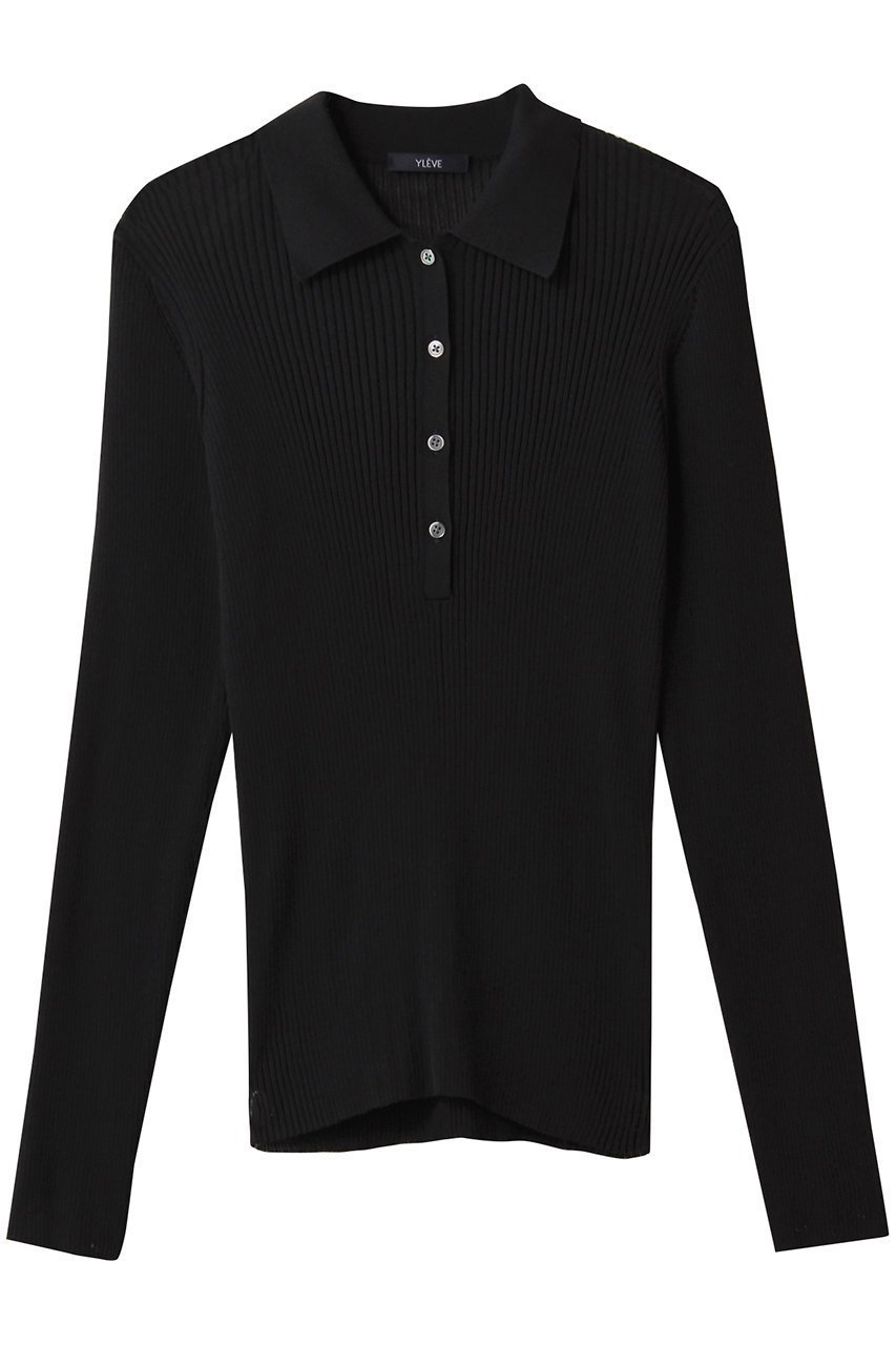 【イレーヴ/YLEVE】のシアー リブ ニット ロングスリーブ ポロ インテリア・キッズ・メンズ・レディースファッション・服の通販 founy(ファニー) 　ファッション　Fashion　レディースファッション　Fashion for Women　トップス・カットソー　Cut & Sew Tops　ニット　Knit Tops & Sweaters　カジュアルプルオーバー・ニットトップス　Pullovers & Knit Tops / Casual Pullovers　2025年　2025　2025-2026秋冬・A/W　Autumn/Winter 2025–26 AW25–26　シアー　Sheer, See-Through　スポーティ　Sporty, Casual Athletic　スリーブ　Sleeve, Long Sleeve / Short Sleeve　トレンド　Trend, Trending Now　ロング　Long, Long-Length　ワイド　Wide, Wide Fit　エレガント 上品　Elegant　A/W・秋冬　Autumn/Winter　ブラック|ID: prp329100004622183 ipo3291000000033170139