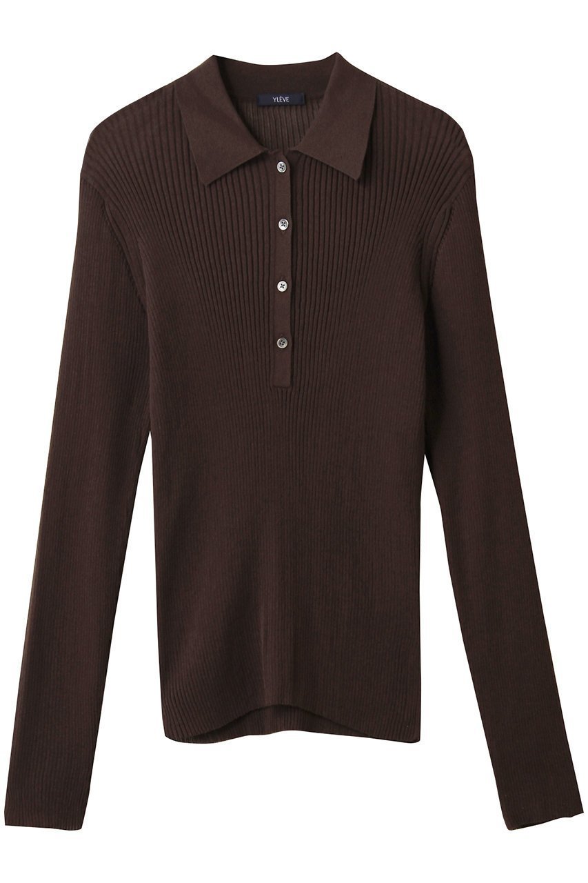 【イレーヴ/YLEVE】のシアー リブ ニット ロングスリーブ ポロ インテリア・キッズ・メンズ・レディースファッション・服の通販 founy(ファニー) 　ファッション　Fashion　レディースファッション　Fashion for Women　トップス・カットソー　Cut & Sew Tops　ニット　Knit Tops & Sweaters　カジュアルプルオーバー・ニットトップス　Pullovers & Knit Tops / Casual Pullovers　2025年　2025　2025-2026秋冬・A/W　Autumn/Winter 2025–26 AW25–26　シアー　Sheer, See-Through　スポーティ　Sporty, Casual Athletic　スリーブ　Sleeve, Long Sleeve / Short Sleeve　トレンド　Trend, Trending Now　ロング　Long, Long-Length　ワイド　Wide, Wide Fit　エレガント 上品　Elegant　A/W・秋冬　Autumn/Winter　ブラウン|ID: prp329100004622183 ipo3291000000033170140