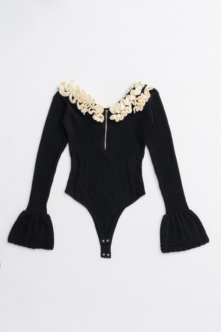 【プランク プロジェクト/PRANK PROJECT】のフリルニットボディスーツ / Frill Knit Bodysuit インテリア・キッズ・メンズ・レディースファッション・服の通販 founy(ファニー) 　ファッション　Fashion　レディースファッション　Fashion for Women　トップス・カットソー　Cut & Sew Tops　ニット　Knit Tops & Sweaters　カジュアルプルオーバー・ニットトップス　Pullovers & Knit Tops / Casual Pullovers　2025年　2025　2025-2026秋冬・A/W　Autumn/Winter 2025–26 AW25–26　おすすめ　Recommended / Our Picks　スタイリッシュ　Stylish, Fashionable　ストレッチ　Stretch, Stretchy Fabric　タンク　Tank Top, Sleeveless Top　フリル　Frill, Ruffle　レース　Lace, Lace Fabric　A/W・秋冬　Autumn/Winter　BLK(ブラック)|ID: prp329100004622185 ipo3291000000033170159