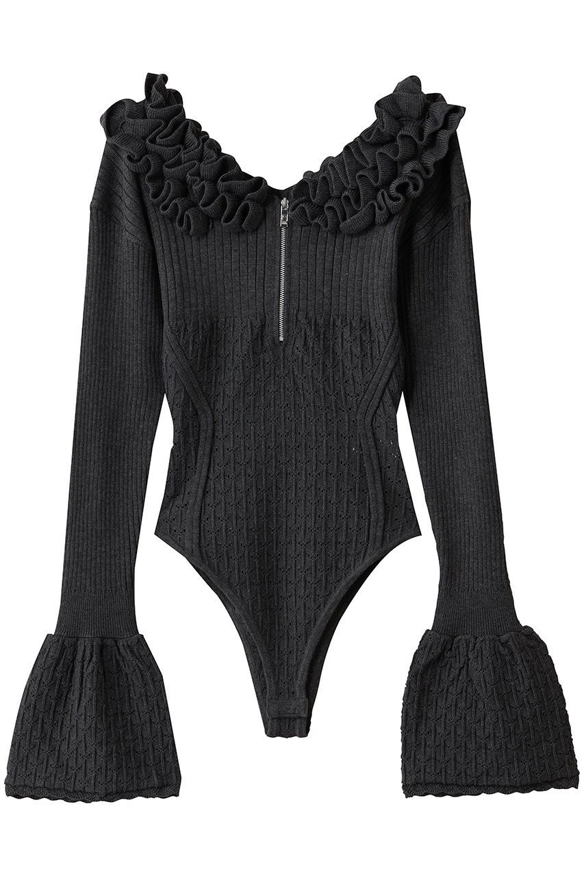 【プランク プロジェクト/PRANK PROJECT】のフリルニットボディスーツ / Frill Knit Bodysuit インテリア・キッズ・メンズ・レディースファッション・服の通販 founy(ファニー) ファッション Fashion レディースファッション Fashion for Women トップス・カットソー Cut & Sew Tops ニット Knit Tops & Sweaters カジュアルプルオーバー・ニットトップス Pullovers & Knit Tops / Casual Pullovers おすすめ Recommended / Our Picks スタイリッシュ Stylish, Fashionable ストレッチ Stretch, Stretchy Fabric タンク Tank Top, Sleeveless Top フリル Frill, Ruffle レース Lace, Lace Fabric GRY(グレー)|ID: prp329100004622185 ipo3291000000036465584