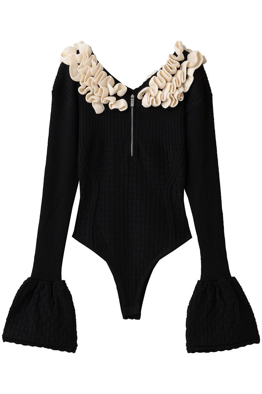 【プランク プロジェクト/PRANK PROJECT】のフリルニットボディスーツ / Frill Knit Bodysuit インテリア・キッズ・メンズ・レディースファッション・服の通販 founy(ファニー) ファッション Fashion レディースファッション Fashion for Women トップス・カットソー Cut & Sew Tops ニット Knit Tops & Sweaters カジュアルプルオーバー・ニットトップス Pullovers & Knit Tops / Casual Pullovers おすすめ Recommended / Our Picks スタイリッシュ Stylish, Fashionable ストレッチ Stretch, Stretchy Fabric タンク Tank Top, Sleeveless Top フリル Frill, Ruffle レース Lace, Lace Fabric BLK(ブラック)|ID: prp329100004622185 ipo3291000000036465585