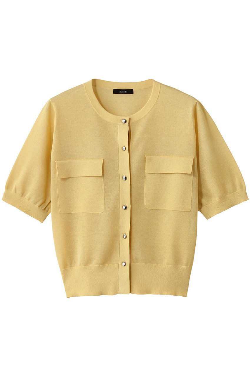 【アルアバイル/allureville】のスパークシアー半袖カーディガン インテリア・キッズ・メンズ・レディースファッション・服の通販 founy(ファニー) 　ファッション　Fashion　レディースファッション　Fashion for Women　トップス・カットソー　Cut & Sew Tops　ニット　Knit Tops & Sweaters　カーディガン・羽織り　Layered Style Cardigans　2025年　2025　2025-2026秋冬・A/W　Autumn/Winter 2025–26 AW25–26　おすすめ　Recommended / Our Picks　カーディガン　Cardigan, Knitwear　コンパクト　Compact, Small Size　シンプル　Simple, Minimal　フラップ　Flap, Flap Pocket　ポケット　Pocket, Pocket Detail　半袖　Short Sleeve, Half Sleeve　A/W・秋冬　Autumn/Winter　ゴールド|ID: prp329100004624118 ipo3291000000033202724