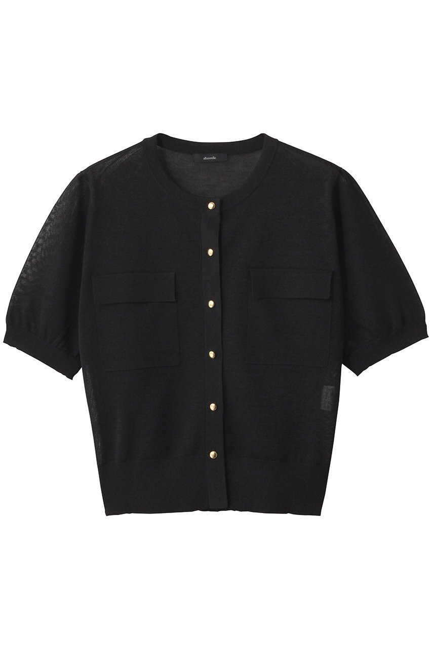 【アルアバイル/allureville】のスパークシアー半袖カーディガン インテリア・キッズ・メンズ・レディースファッション・服の通販 founy(ファニー) 　ファッション　Fashion　レディースファッション　Fashion for Women　トップス・カットソー　Cut & Sew Tops　ニット　Knit Tops & Sweaters　カーディガン・羽織り　Layered Style Cardigans　2025年　2025　2025-2026秋冬・A/W　Autumn/Winter 2025–26 AW25–26　おすすめ　Recommended / Our Picks　カーディガン　Cardigan, Knitwear　コンパクト　Compact, Small Size　シンプル　Simple, Minimal　フラップ　Flap, Flap Pocket　ポケット　Pocket, Pocket Detail　半袖　Short Sleeve, Half Sleeve　A/W・秋冬　Autumn/Winter　ブラック|ID: prp329100004624118 ipo3291000000033202726