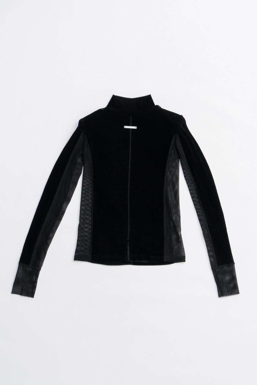 【プランク プロジェクト/PRANK PROJECT】のベロアタートルトップ / Velour Turtleneck Top インテリア・キッズ・メンズ・レディースファッション・服の通販 founy(ファニー) ファッション Fashion レディースファッション Fashion for Women トップス・カットソー Cut & Sew Tops シャツ・ブラウス・オフィスカジュアル Elegant Blouses & Button-Ups ロングTシャツ・Tシャツ Longline T-Shirts & Tees カットソー・ベーシックTシャツ Cut-and-Sewn Tops / Stretch Tees & Basics ベロアトップス Velour Tops / Velvet-Look Items タートルネック・ハイネックトップス Turtlenecks & High-Neck Tops インナー Innerwear シンプル Simple, Minimal スクエア Square, Square Shape スリーブ Sleeve, Long Sleeve / Short Sleeve ドッキング Docking, Mixed Material ベロア Velour, Soft Velvet メッシュ Mesh, Net Fabric ロング Long, Long-Length 再入荷 Restock / Back in Stock 切替 Switching, Contrast Panel BLK(ブラック)|ID: prp329100004624642 ipo3291000000033215938