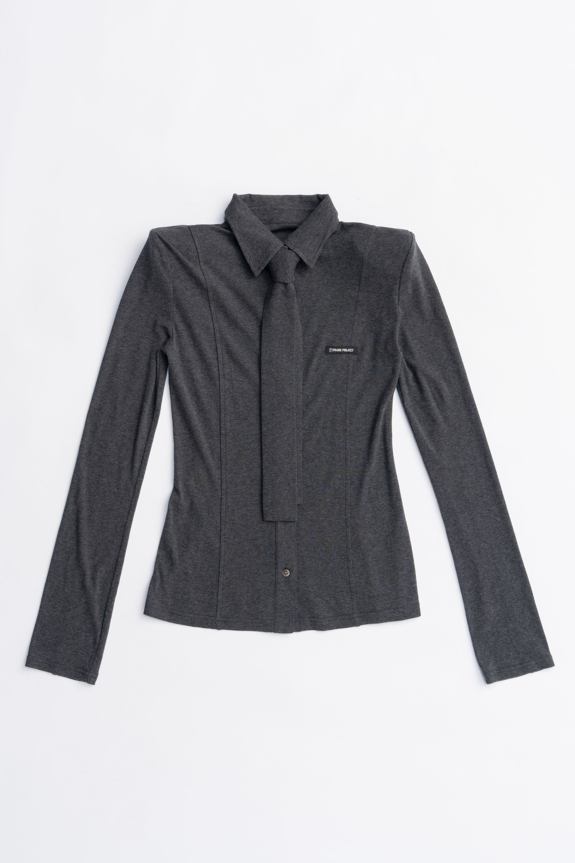 【プランク プロジェクト/PRANK PROJECT】のネクタイスリムシャツ / Necktie Slim Shirt インテリア・キッズ・メンズ・レディースファッション・服の通販 founy(ファニー) 　ファッション　Fashion　レディースファッション　Fashion for Women　トップス・カットソー　Cut & Sew Tops　シャツ・ブラウス・オフィスカジュアル　Elegant Blouses & Button-Ups　ロングTシャツ・Tシャツ　Longline T-Shirts & Tees　カットソー・ベーシックTシャツ　Cut-and-Sewn Tops / Stretch Tees & Basics　2025年　2025　2025-2026秋冬・A/W　Autumn/Winter 2025–26 AW25–26　なめらか　Smooth, Silky Texture　カットソー　Cut and Sewn Top　ストレッチ　Stretch, Stretchy Fabric　スリーブ　Sleeve, Long Sleeve / Short Sleeve　マニッシュ　Mannish, Boyish　ロング　Long, Long-Length　A/W・秋冬　Autumn/Winter　C.GRY(チャコールグレー)|ID: prp329100004624648 ipo3291000000033215989