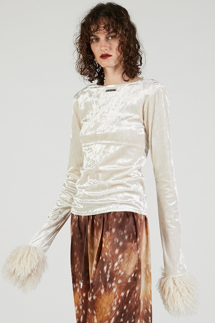 【プランク プロジェクト/PRANK PROJECT】のファースリーブベロアトップ / Fur Sleeve Velour Top 人気、トレンドファッション・服の通販 founy(ファニー) 　ファッション　Fashion　レディースファッション　Fashion for Women　トップス・カットソー　Cut & Sew Tops　シャツ・ブラウス・オフィスカジュアル　Elegant Blouses & Button-Ups　ロングTシャツ・Tシャツ　Longline T-Shirts & Tees　カットソー・ベーシックTシャツ　Cut-and-Sewn Tops / Stretch Tees & Basics　ベロアトップス　Velour Tops / Velvet-Look Items　2025年　2025　2025-2026秋冬・A/W　Autumn/Winter 2025–26 AW25–26　おすすめ　Recommended / Our Picks　コンシャス　Conscious, Bodycon　シンプル　Simple, Minimal　ジャケット　Jacket, Outerwear　スリーブ　Sleeve, Long Sleeve / Short Sleeve　フェイクファー　Faux Fur, Imitation Fur　ベロア　Velour, Soft Velvet　ロング　Long, Long-Length　A/W・秋冬　Autumn/Winter　other-6|ID: prp329100004624650 ipo3291000000033216010