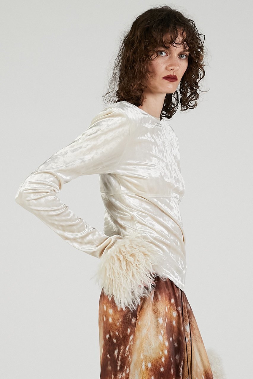 【プランク プロジェクト/PRANK PROJECT】のファースリーブベロアトップ / Fur Sleeve Velour Top 人気、トレンドファッション・服の通販 founy(ファニー) 　ファッション　Fashion　レディースファッション　Fashion for Women　トップス・カットソー　Cut & Sew Tops　シャツ・ブラウス・オフィスカジュアル　Elegant Blouses & Button-Ups　ロングTシャツ・Tシャツ　Longline T-Shirts & Tees　カットソー・ベーシックTシャツ　Cut-and-Sewn Tops / Stretch Tees & Basics　ベロアトップス　Velour Tops / Velvet-Look Items　2025年　2025　2025-2026秋冬・A/W　Autumn/Winter 2025–26 AW25–26　おすすめ　Recommended / Our Picks　コンシャス　Conscious, Bodycon　シンプル　Simple, Minimal　ジャケット　Jacket, Outerwear　スリーブ　Sleeve, Long Sleeve / Short Sleeve　フェイクファー　Faux Fur, Imitation Fur　ベロア　Velour, Soft Velvet　ロング　Long, Long-Length　A/W・秋冬　Autumn/Winter　other-7|ID: prp329100004624650 ipo3291000000033216011