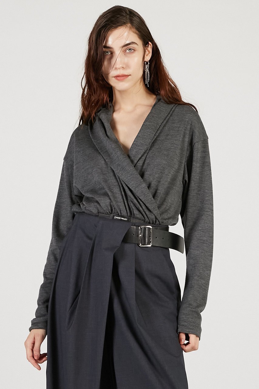 【プランク プロジェクト/PRANK PROJECT】のカシュクールフードボディースーツ / Cashmere Hooded Body Suit インテリア・キッズ・メンズ・レディースファッション・服の通販 founy(ファニー) 　ファッション　Fashion　レディースファッション　Fashion for Women　トップス・カットソー　Cut & Sew Tops　シャツ・ブラウス・オフィスカジュアル　Elegant Blouses & Button-Ups　ロングTシャツ・Tシャツ　Longline T-Shirts & Tees　カットソー・ベーシックTシャツ　Cut-and-Sewn Tops / Stretch Tees & Basics　クラッシュ　Distressed, Crashed Style　ストレッチ　Stretch, Stretchy Fabric　スリーブ　Sleeve, Long Sleeve / Short Sleeve　ベロア　Velour, Soft Velvet　ロング　Long, Long-Length　GRY(グレー)|ID: prp329100004624652 ipo3291000000033216014