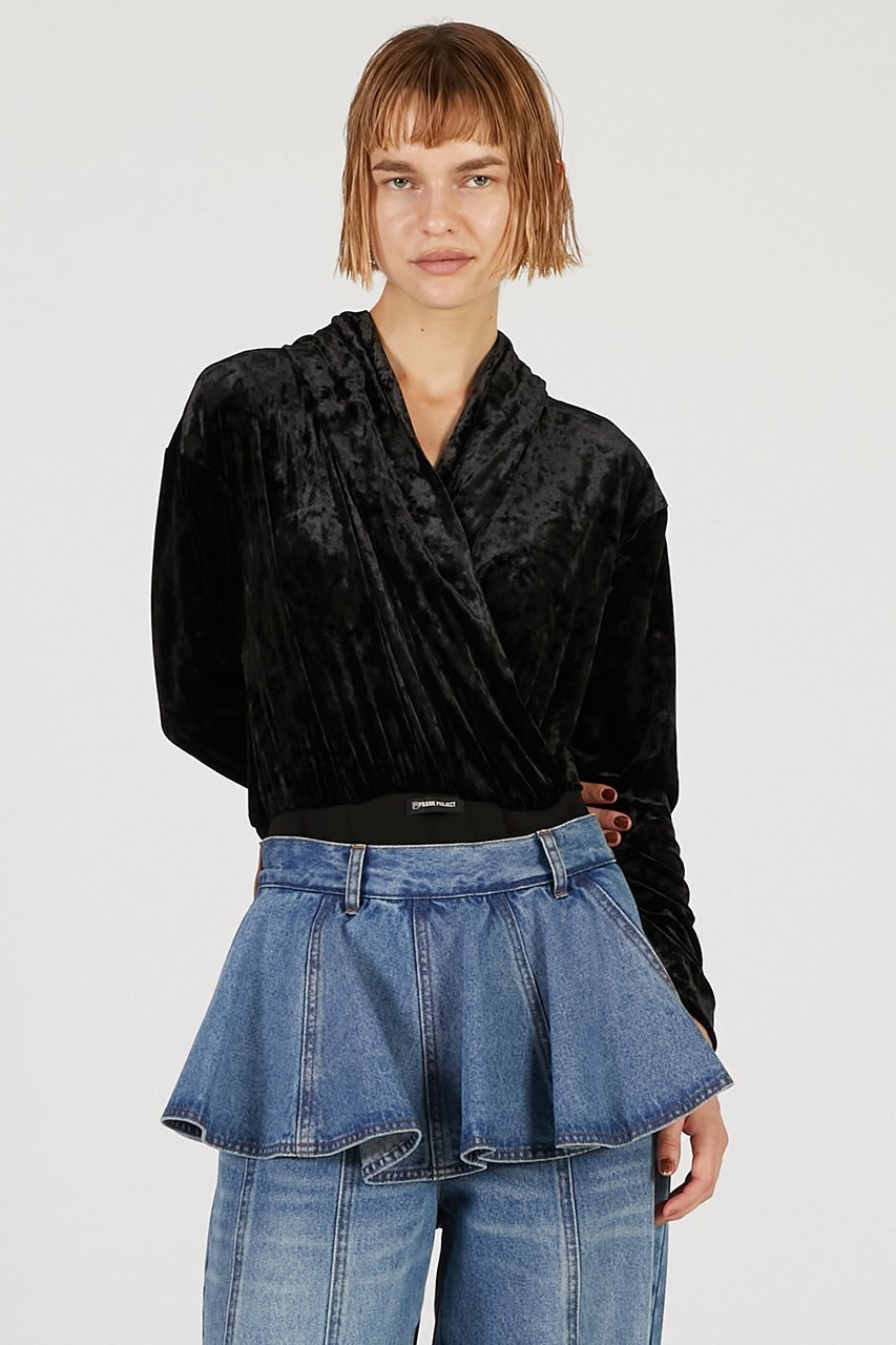 【プランク プロジェクト/PRANK PROJECT】のカシュクールフードボディースーツ / Cashmere Hooded Body Suit インテリア・キッズ・メンズ・レディースファッション・服の通販 founy(ファニー) 　ファッション　Fashion　レディースファッション　Fashion for Women　トップス・カットソー　Cut & Sew Tops　シャツ・ブラウス・オフィスカジュアル　Elegant Blouses & Button-Ups　ロングTシャツ・Tシャツ　Longline T-Shirts & Tees　カットソー・ベーシックTシャツ　Cut-and-Sewn Tops / Stretch Tees & Basics　クラッシュ　Distressed, Crashed Style　ストレッチ　Stretch, Stretchy Fabric　スリーブ　Sleeve, Long Sleeve / Short Sleeve　ベロア　Velour, Soft Velvet　ロング　Long, Long-Length　BLK(ブラック)|ID: prp329100004624652 ipo3291000000033216015