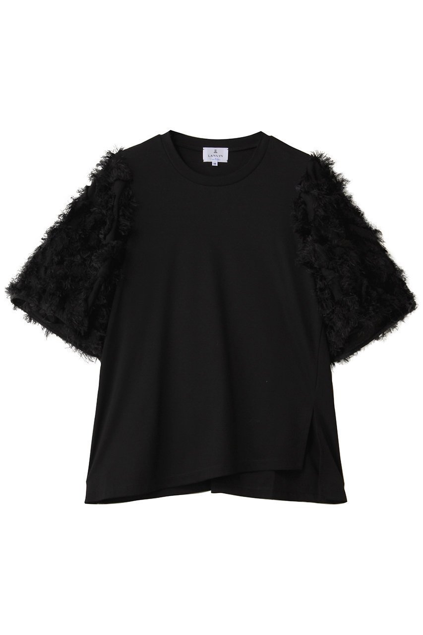 【ランバン オン ブルー/LANVIN en Bleu】のロングカットジャガードコンビカットソー インテリア・キッズ・メンズ・レディースファッション・服の通販 founy(ファニー) 　ファッション　Fashion　レディースファッション　Fashion for Women　トップス・カットソー　Cut & Sew Tops　シャツ・ブラウス・オフィスカジュアル　Elegant Blouses & Button-Ups　ロングTシャツ・Tシャツ　Longline T-Shirts & Tees　カットソー・ベーシックTシャツ　Cut-and-Sewn Tops / Stretch Tees & Basics　2025年　2025　2025-2026秋冬・A/W　Autumn/Winter 2025–26 AW25–26　カットソー　Cut and Sewn Top　ショート　Short, Short Length　シンプル　Simple, Minimal　ジャカード／ジャガード　Jacquard, Woven Pattern　スリーブ　Sleeve, Long Sleeve / Short Sleeve　パーティ　Party, Party Style　A/W・秋冬　Autumn/Winter　ブラック|ID: prp329100004624665 ipo3291000000033216123