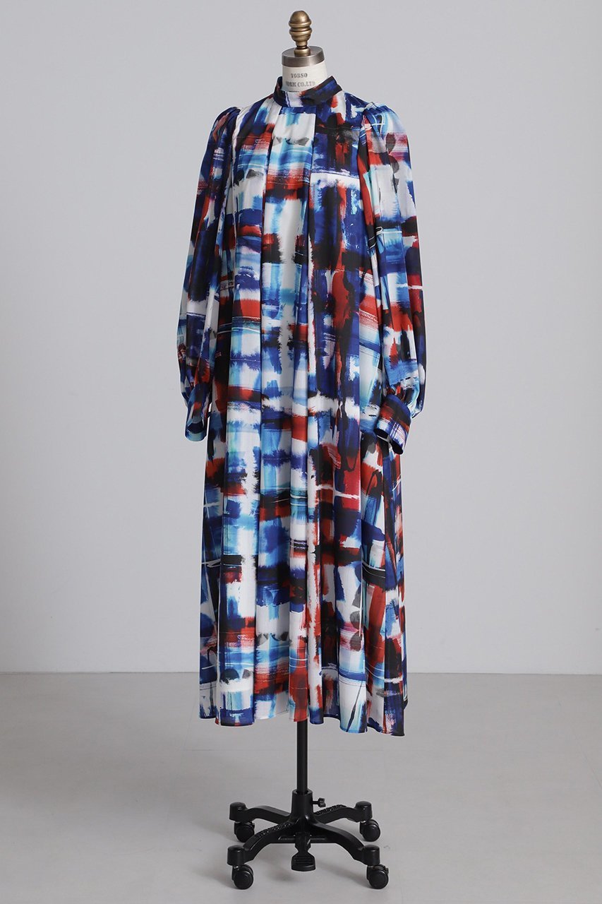 【ヒューエルミュージアム/hueLe Museum】の【STUMBLY】Art Check Print Dress 人気、トレンドファッション・服の通販 founy(ファニー) 　ファッション　Fashion　レディースファッション　Fashion for Women　ワンピース　Dresses　フォーマル・パーティードレス・結婚式用ドレス　Elegant & Casual Dresses　チュニック　Tunic Tops & Dresses　スタンド　Stand Collar, Upright Stand　チェック　Check, Plaid, Tartan　チュニック　Tunic, Long Top　ドレス　Dress, One-Piece　プリント　Print, Printed Pattern　リボン　Ribbon, Bow　ロング　Long, Long-Length　other-2|ID: prp329100004624681 ipo3291000000033216258