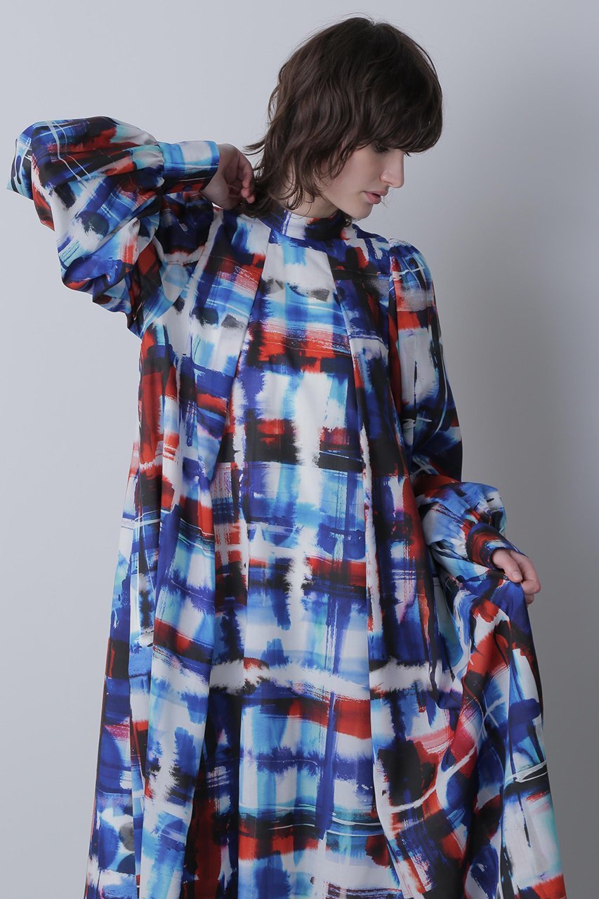 【ヒューエルミュージアム/hueLe Museum】の【STUMBLY】Art Check Print Dress 人気、トレンドファッション・服の通販 founy(ファニー) 　ファッション　Fashion　レディースファッション　Fashion for Women　ワンピース　Dresses　フォーマル・パーティードレス・結婚式用ドレス　Elegant & Casual Dresses　チュニック　Tunic Tops & Dresses　スタンド　Stand Collar, Upright Stand　チェック　Check, Plaid, Tartan　チュニック　Tunic, Long Top　ドレス　Dress, One-Piece　プリント　Print, Printed Pattern　リボン　Ribbon, Bow　ロング　Long, Long-Length　other-5|ID: prp329100004624681 ipo3291000000033216261