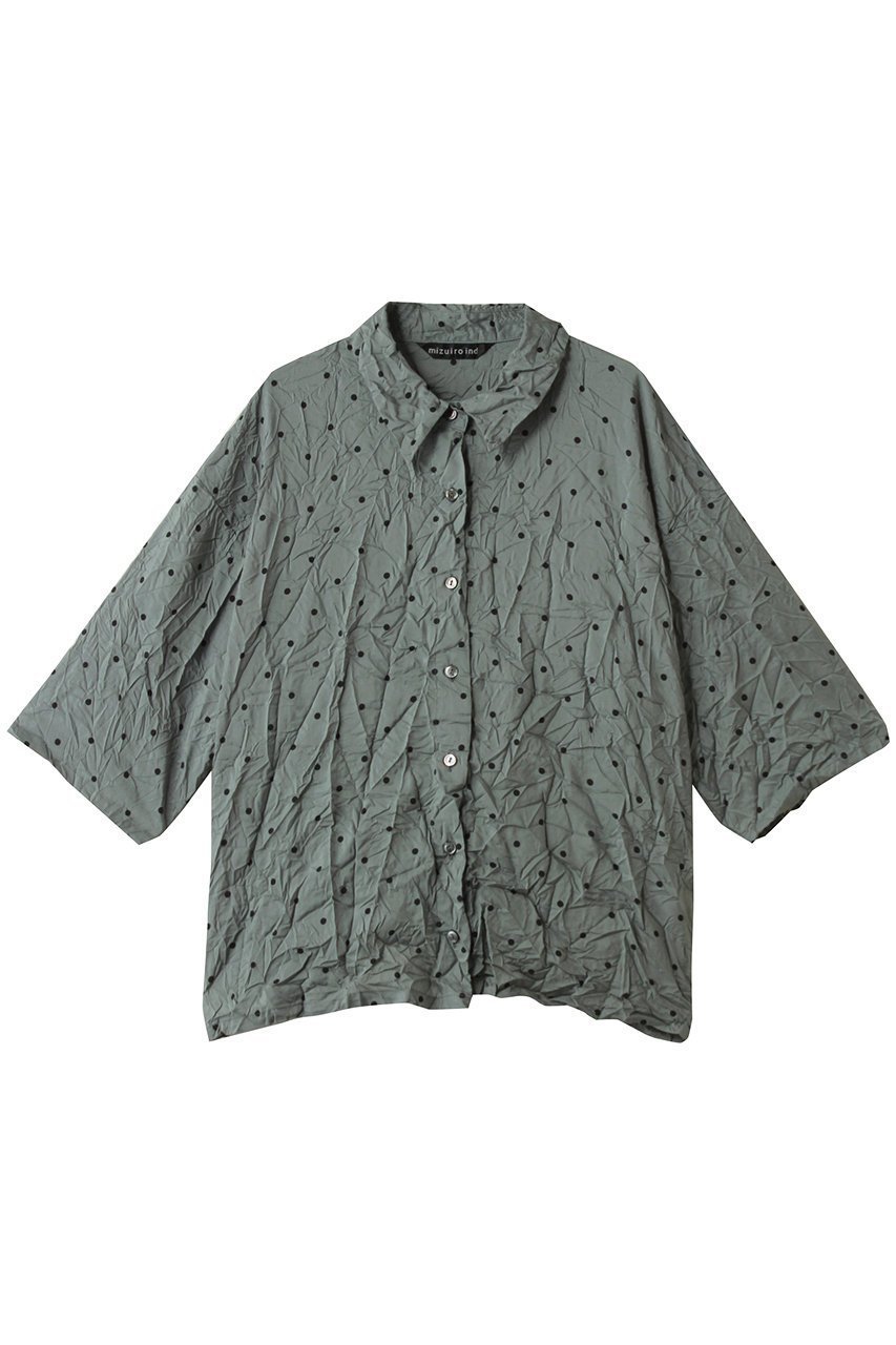 【ミズイロ インド/mizuiro ind】のdots print catch washer shirt シャツ インテリア・キッズ・メンズ・レディースファッション・服の通販 founy(ファニー) 　ファッション　Fashion　レディースファッション　Fashion for Women　トップス・カットソー　Cut & Sew Tops　シャツ・ブラウス・オフィスカジュアル　Elegant Blouses & Button-Ups　ショート　Short, Short Length　スラックス　Slacks, Dress Pants　スリーブ　Sleeve, Long Sleeve / Short Sleeve　ダウン　Down, Puffer　デニム　Denim, Jeans Material　ドット　Polka Dot, Dot Pattern　ボトム　Bottoms, Lower Wear　ワッシャー　Washer, Crinkled Finish　エレガント 上品　Elegant　新作・新入荷　New Arrivals / New In　green|ID: prp329100004624691 ipo3291000000033216342
