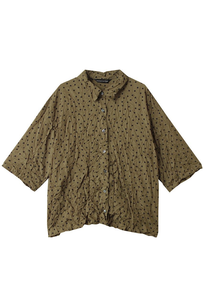 【ミズイロ インド/mizuiro ind】のdots print catch washer shirt シャツ インテリア・キッズ・メンズ・レディースファッション・服の通販 founy(ファニー) 　ファッション　Fashion　レディースファッション　Fashion for Women　トップス・カットソー　Cut & Sew Tops　シャツ・ブラウス・オフィスカジュアル　Elegant Blouses & Button-Ups　ショート　Short, Short Length　スラックス　Slacks, Dress Pants　スリーブ　Sleeve, Long Sleeve / Short Sleeve　ダウン　Down, Puffer　デニム　Denim, Jeans Material　ドット　Polka Dot, Dot Pattern　ボトム　Bottoms, Lower Wear　ワッシャー　Washer, Crinkled Finish　エレガント 上品　Elegant　新作・新入荷　New Arrivals / New In　khaki|ID: prp329100004624691 ipo3291000000033216343