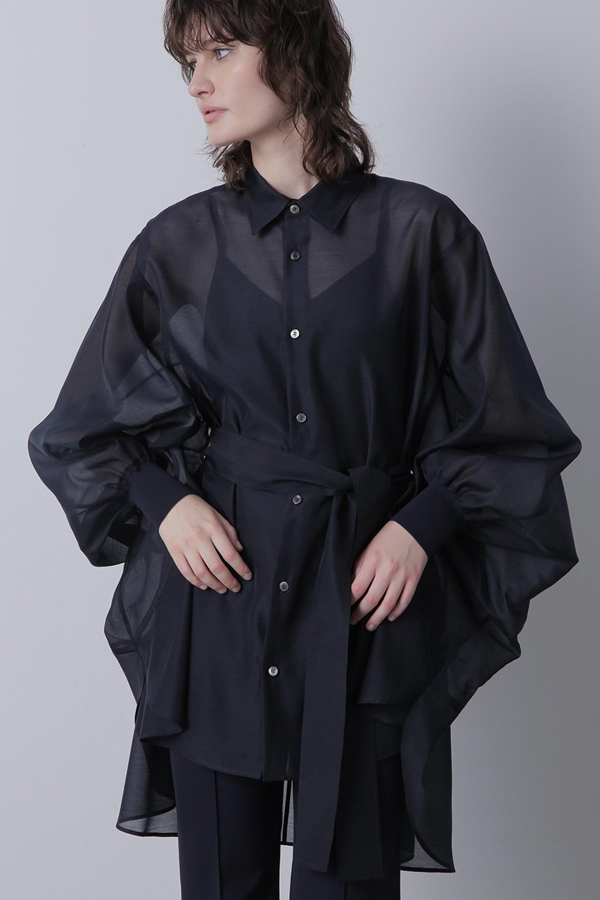【ヒューエルミュージアム/hueLe Museum】の【STUMBLY】Bellted Big Silhouette BL インテリア・キッズ・メンズ・レディースファッション・服の通販 founy(ファニー) 　ファッション　Fashion　レディースファッション　Fashion for Women　トップス・カットソー　Cut & Sew Tops　シャツ・ブラウス・オフィスカジュアル　Elegant Blouses & Button-Ups　シンプル　Simple, Minimal　スリーブ　Sleeve, Long Sleeve / Short Sleeve　ポンチョ　Poncho, Cape Style　リボン　Ribbon, Bow　ロング　Long, Long-Length　ネイビー|ID: prp329100004624697 ipo3291000000033216392