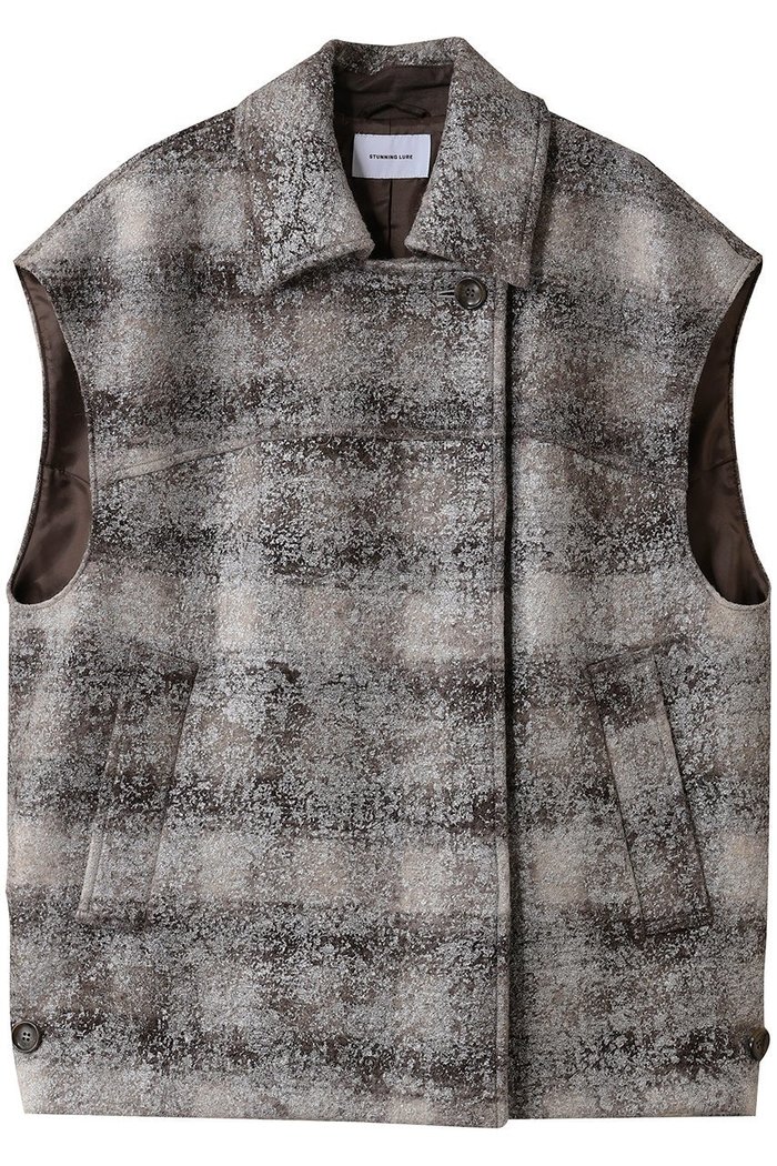 【スタニングルアー/STUNNING LURE】のrホイルチェックコクーンベスト インテリア・キッズ・メンズ・レディースファッション・服の通販 founy(ファニー) https://founy.com/ ファッション Fashion レディースファッション Fashion for Women アウター Coat / Outerwear Collection レディースジャケット・軽アウター Jackets シルバー Silver, Metallic Silver ジャケット Jacket, Outerwear チェック Check, Plaid, Tartan プリント Print, Printed Pattern ベスト Vest, Waistcoat モダン Modern, Contemporary |ID: prp329100004624703 ipo3291000000036126659