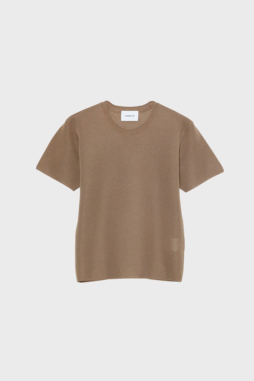 【スタニングルアー/STUNNING LURE】のスムースニットTシャツ インテリア・キッズ・メンズ・レディースファッション・服の通販 founy(ファニー) 　ファッション　Fashion　レディースファッション　Fashion for Women　トップス・カットソー　Cut & Sew Tops　ニット　Knit Tops & Sweaters　シャツ・ブラウス・オフィスカジュアル　Elegant Blouses & Button-Ups　ロングTシャツ・Tシャツ　Longline T-Shirts & Tees　カジュアルプルオーバー・ニットトップス　Pullovers & Knit Tops / Casual Pullovers　コンパクト　Compact, Small Size　新作・新入荷　New Arrivals / New In　ライトブラウン|ID: prp329100004624706 ipo3291000000033216506