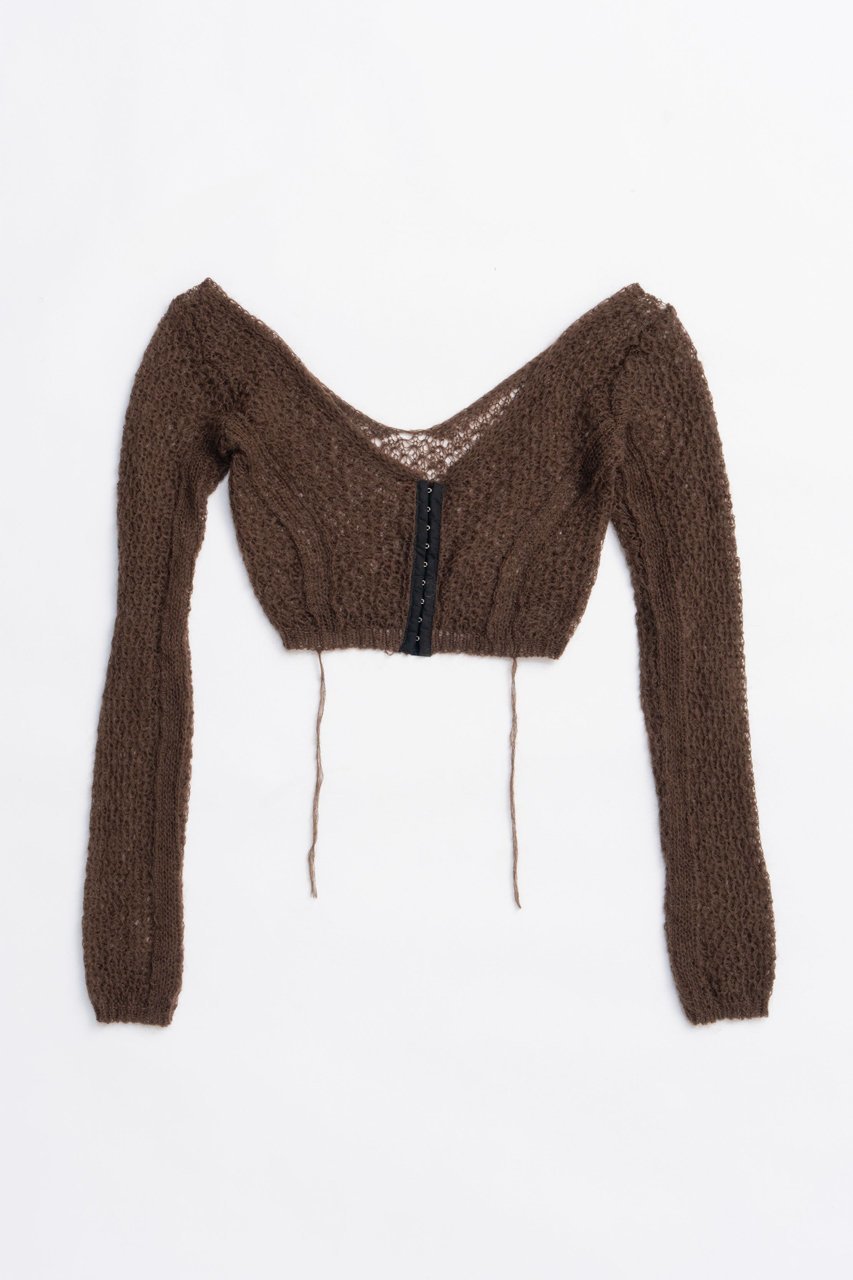【プランク プロジェクト/PRANK PROJECT】のモヘアメッシュショートカーデ / Mohair Mesh Short Cardigan インテリア・キッズ・メンズ・レディースファッション・服の通販 founy(ファニー) 　ファッション　Fashion　レディースファッション　Fashion for Women　トップス・カットソー　Cut & Sew Tops　ニット　Knit Tops & Sweaters　カーディガン・羽織り　Layered Style Cardigans　2025年　2025　2025-2026秋冬・A/W　Autumn/Winter 2025–26 AW25–26　カーディガン　Cardigan, Knitwear　ショート　Short, Short Length　フロント　Front, Front Design　ボトム　Bottoms, Lower Wear　メタル　Metal, Metal Parts　メッシュ　Mesh, Net Fabric　A/W・秋冬　Autumn/Winter　BRN(ブラウン)|ID: prp329100004624712 ipo3291000000033216572