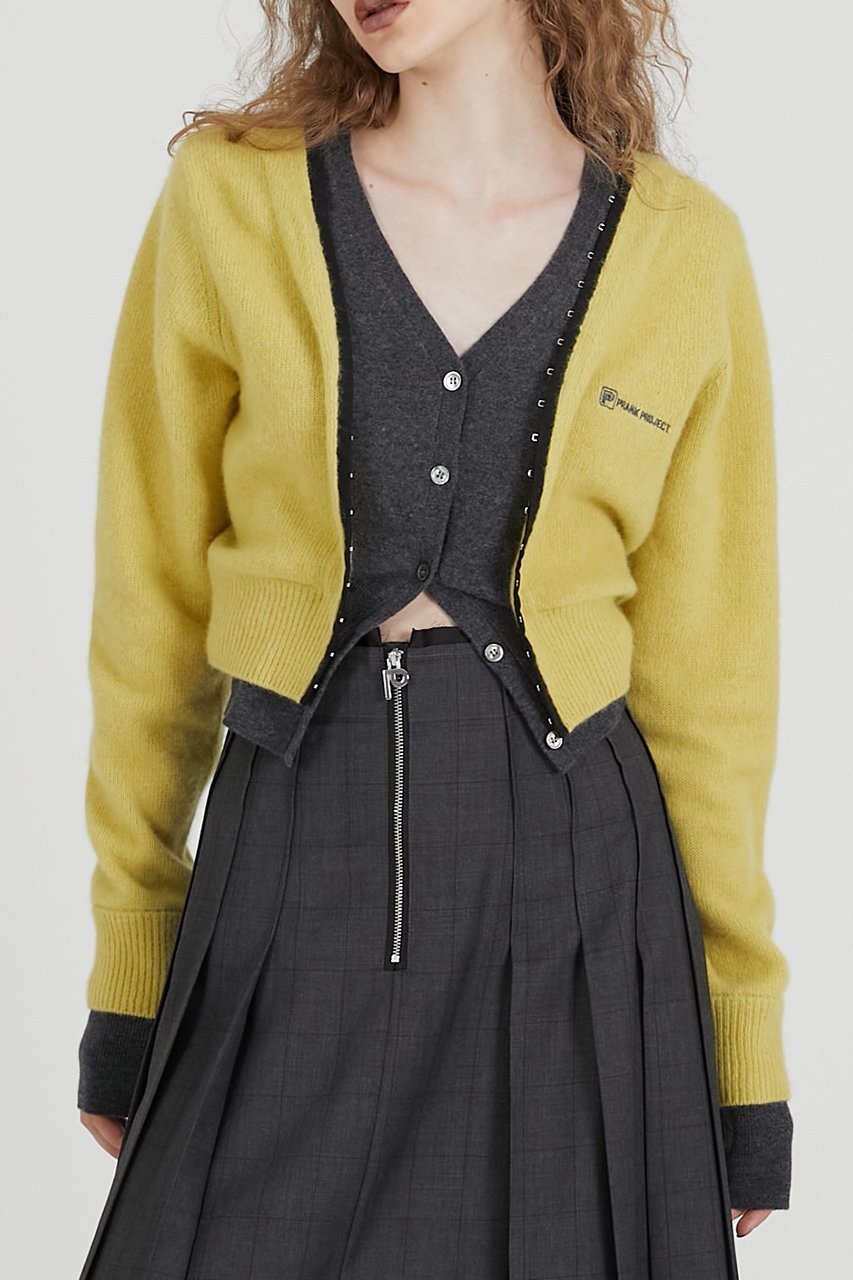 【プランク プロジェクト/PRANK PROJECT】のVネックレイヤードカーデ / V-Neck Layered Cardigan インテリア・キッズ・メンズ・レディースファッション・服の通販 founy(ファニー) 　ファッション　Fashion　レディースファッション　Fashion for Women　トップス・カットソー　Cut & Sew Tops　ニット　Knit Tops & Sweaters　カーディガン・羽織り　Layered Style Cardigans　Vネックトップス　V-Neck Tops / V-Cut Neckline Shirts　2025年　2025　2025-2026秋冬・A/W　Autumn/Winter 2025–26 AW25–26　カーディガン　Cardigan, Knitwear　シンプル　Simple, Minimal　ドッキング　Docking, Mixed Material　フィット　Fit, Slim Fit　A/W・秋冬　Autumn/Winter　L.YEL(ライトイエロー)|ID: prp329100004624713 ipo3291000000033216582